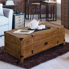 Rustic Single Drawer Mango Wood Coffee Table with Lift Top Storage - Brown