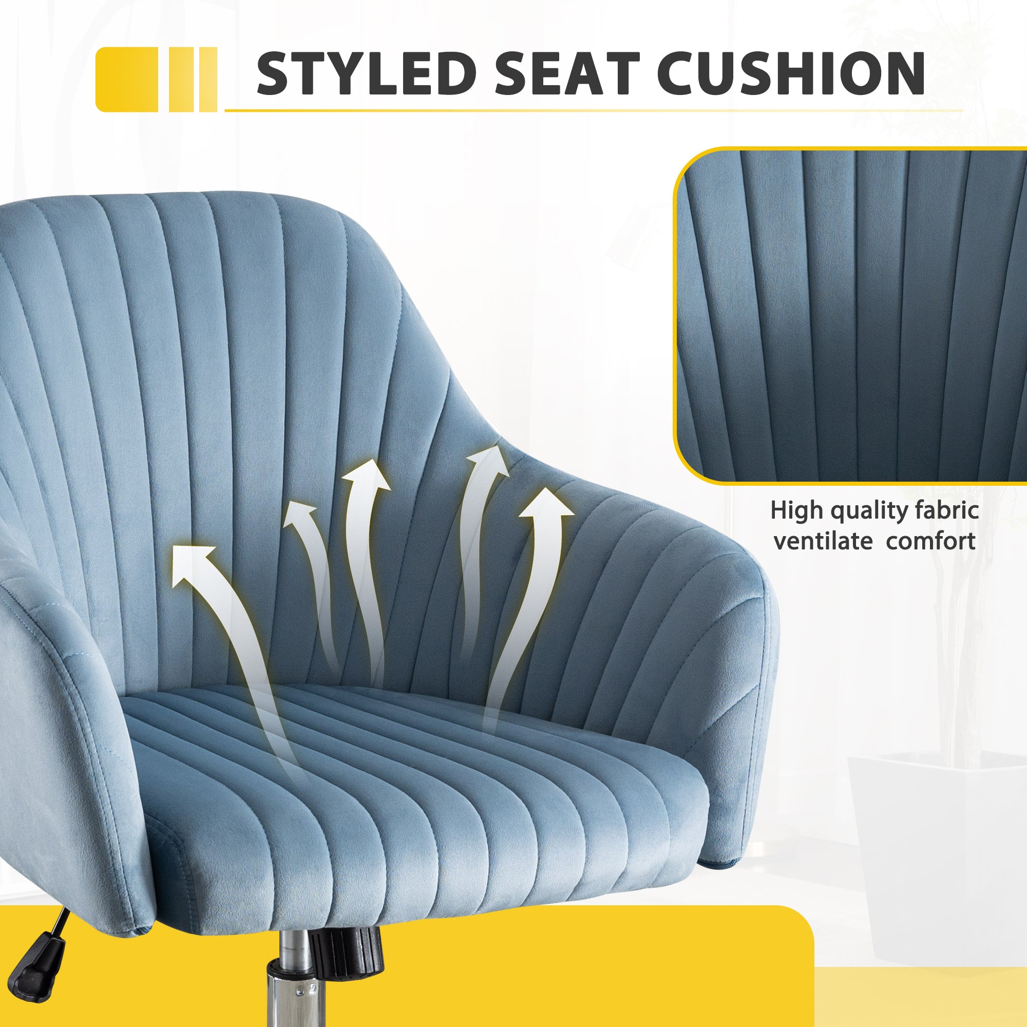 Modern Home Office Leisure Chair with Adjustable Velvet Height - Light Blue