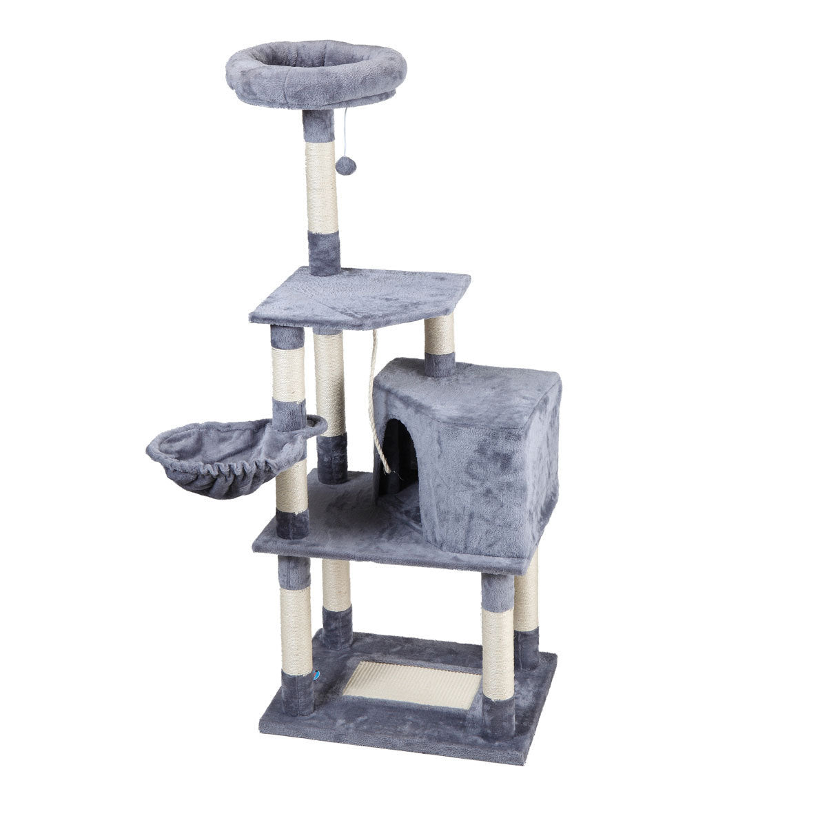 Multi-Level Cat Condo with Pentagonal Cat Litter with Plush Toys - Light Gray