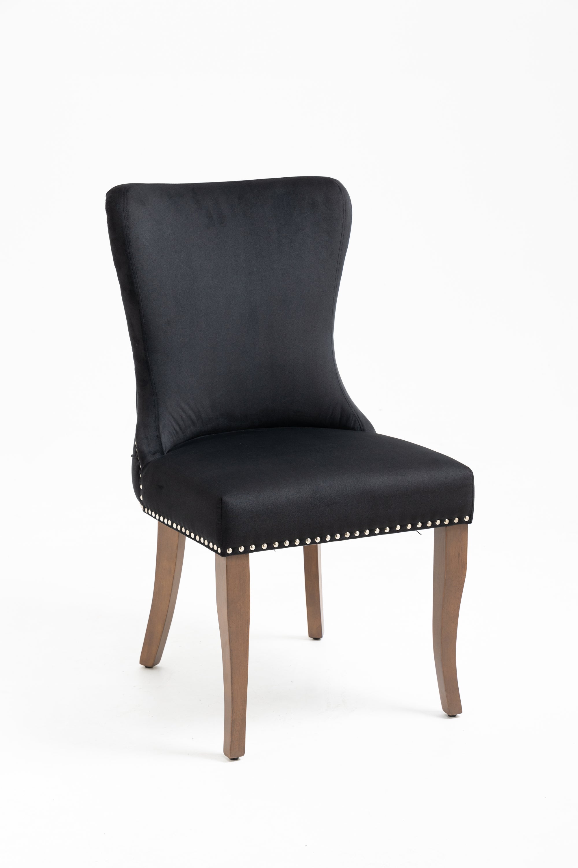 Velvet Upholstered Dining Chairs with Designed Back and Nailhead trim and Solid Wood Legs (Set of 2) - Black