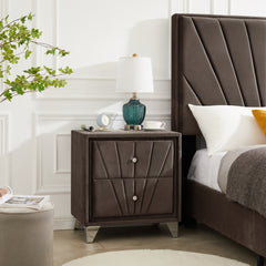 Full Bed + 2 Nightstands w/ Beautiful line stripe cushion headboard - Brown