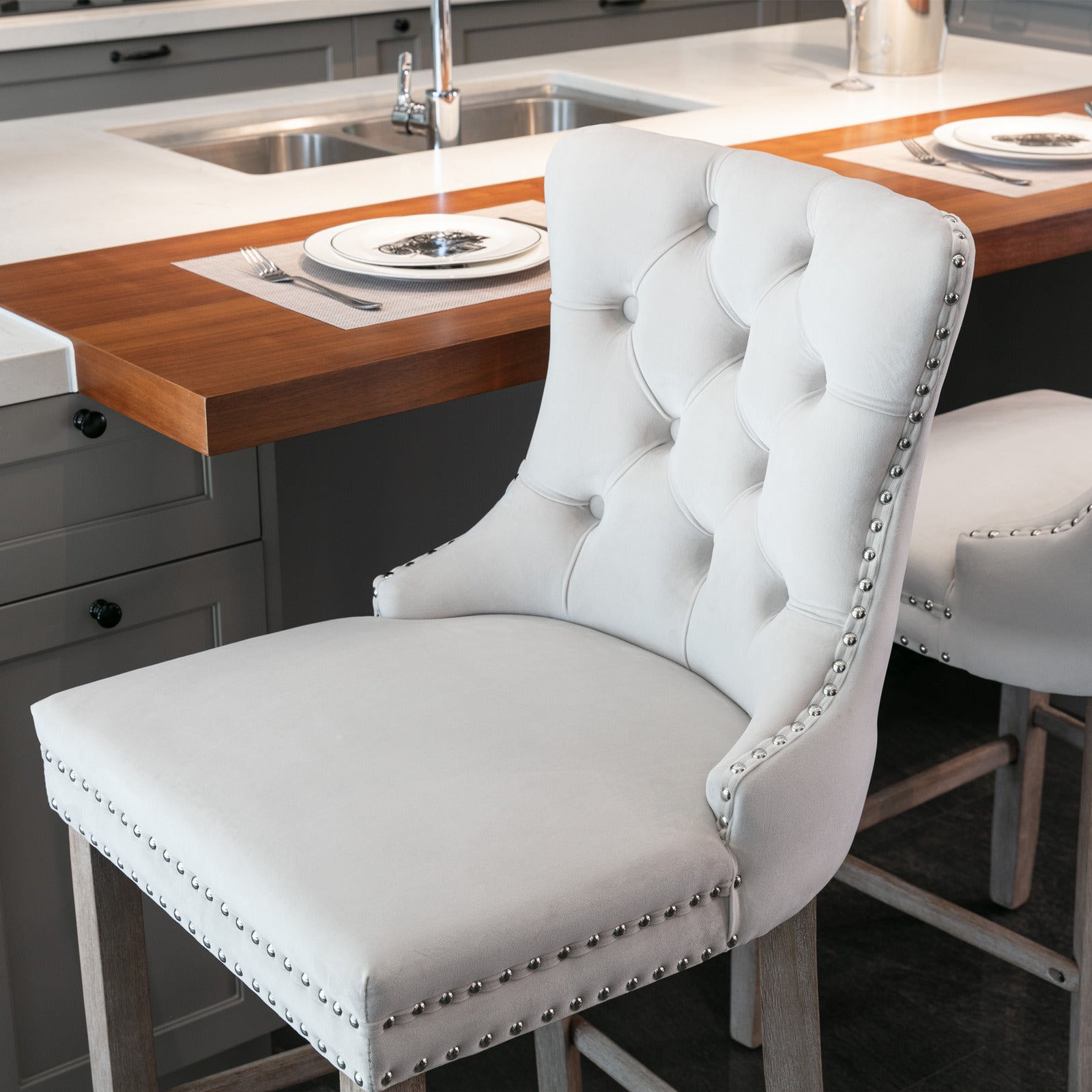 Button Tufted Stools