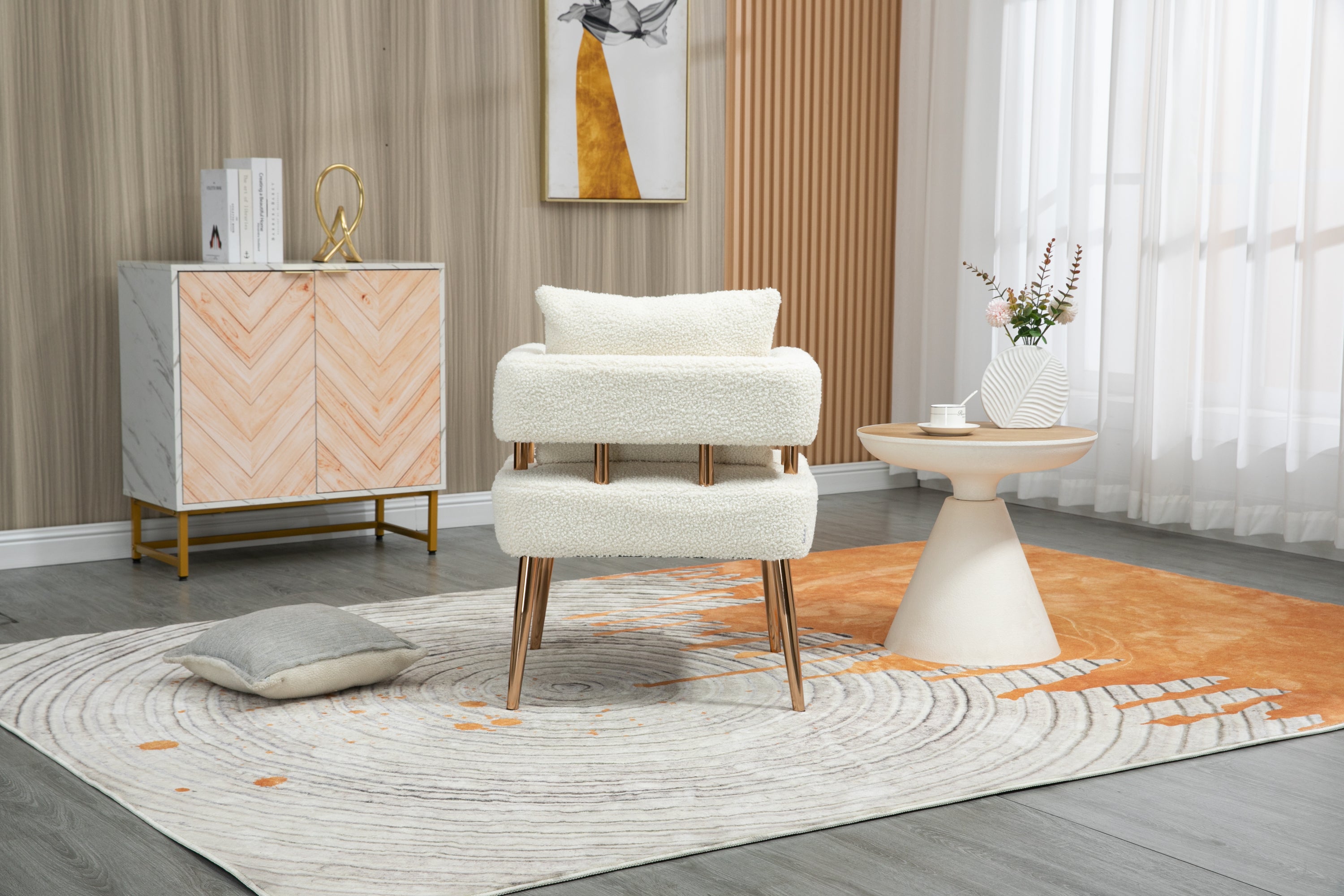 Accent Chair with Golden Feet - White Teddy