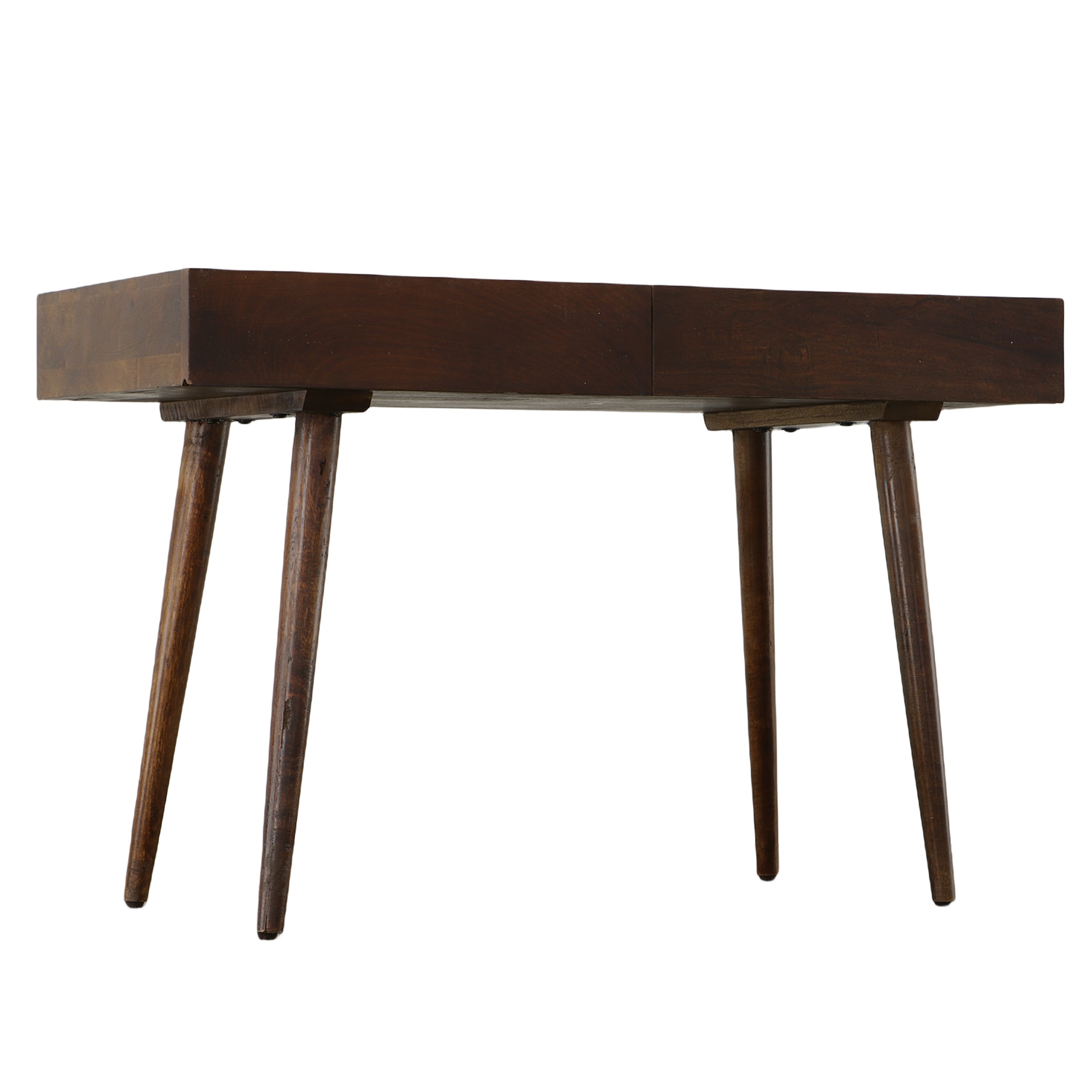 Mango Wood Writing Desk with 2 Drawers and Tapered Legs - Brown