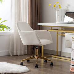 Modern Velvet Adjustable Height 360 revolving Home Office Chair with Gold Metal Legs - Ivory White