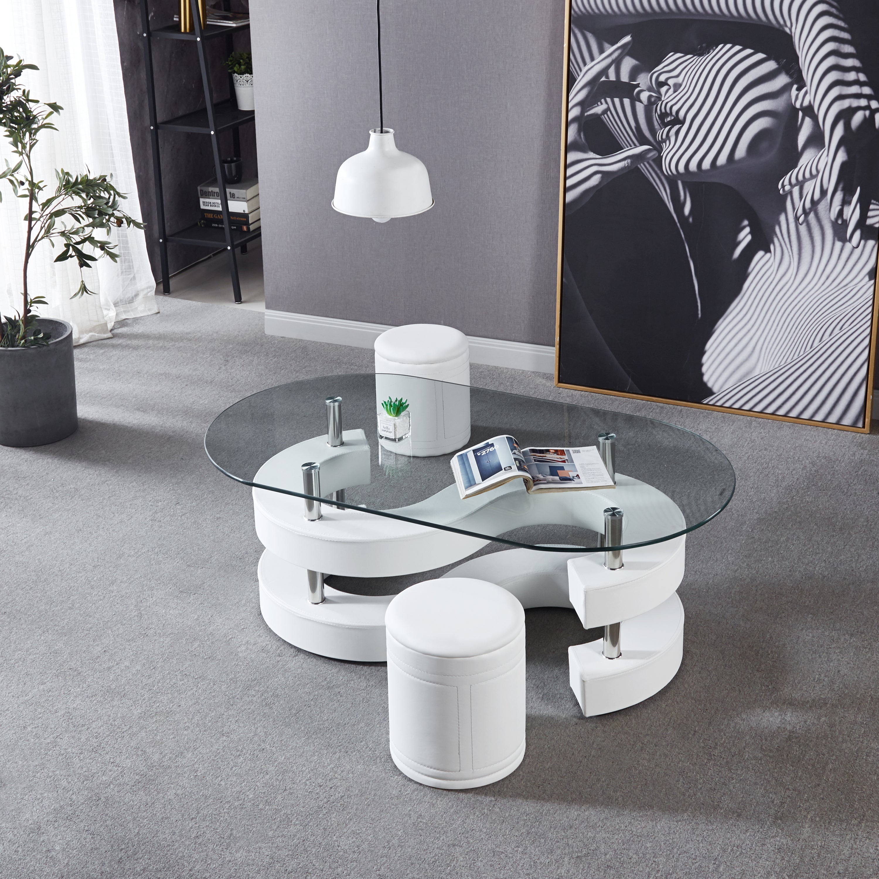 MAICOSY 3 Pieces Coffee Table Set with Glass Tabletop Modern Stylish Home Decor