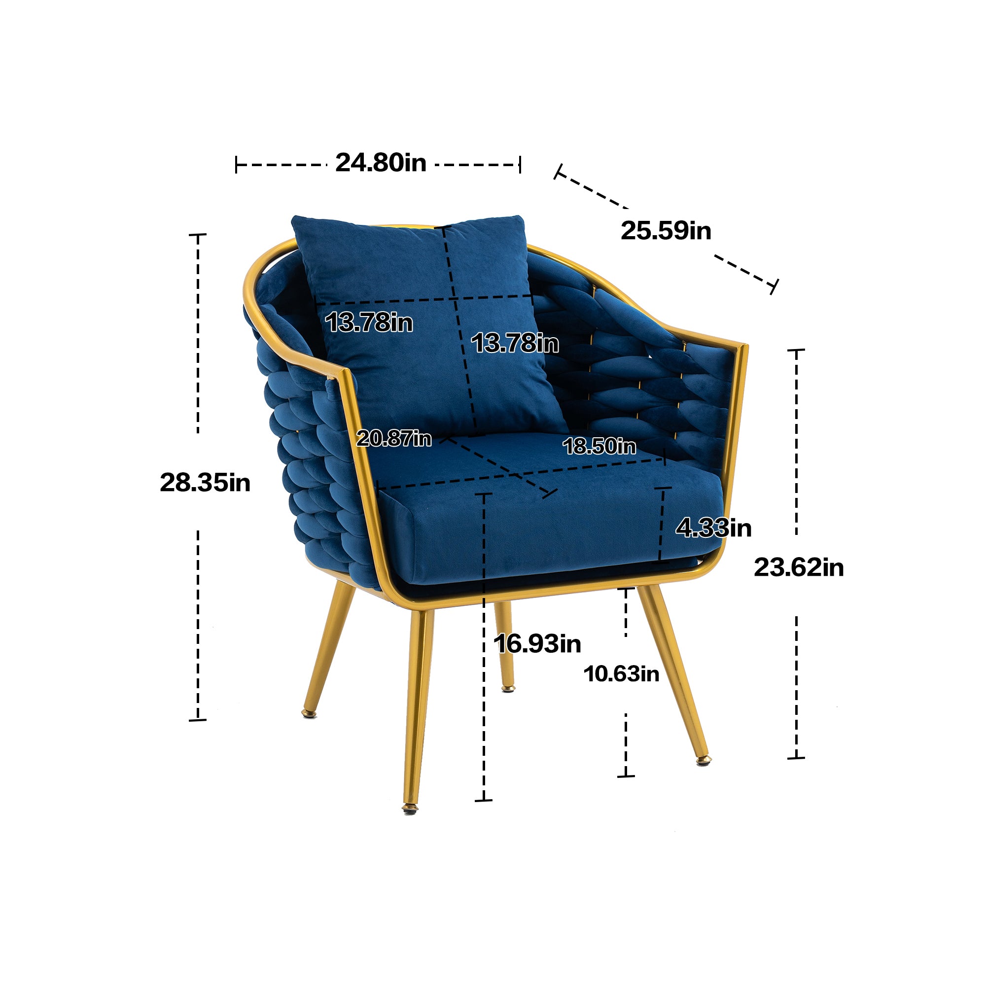 Armchair Tufted with Metal Frame - Blue