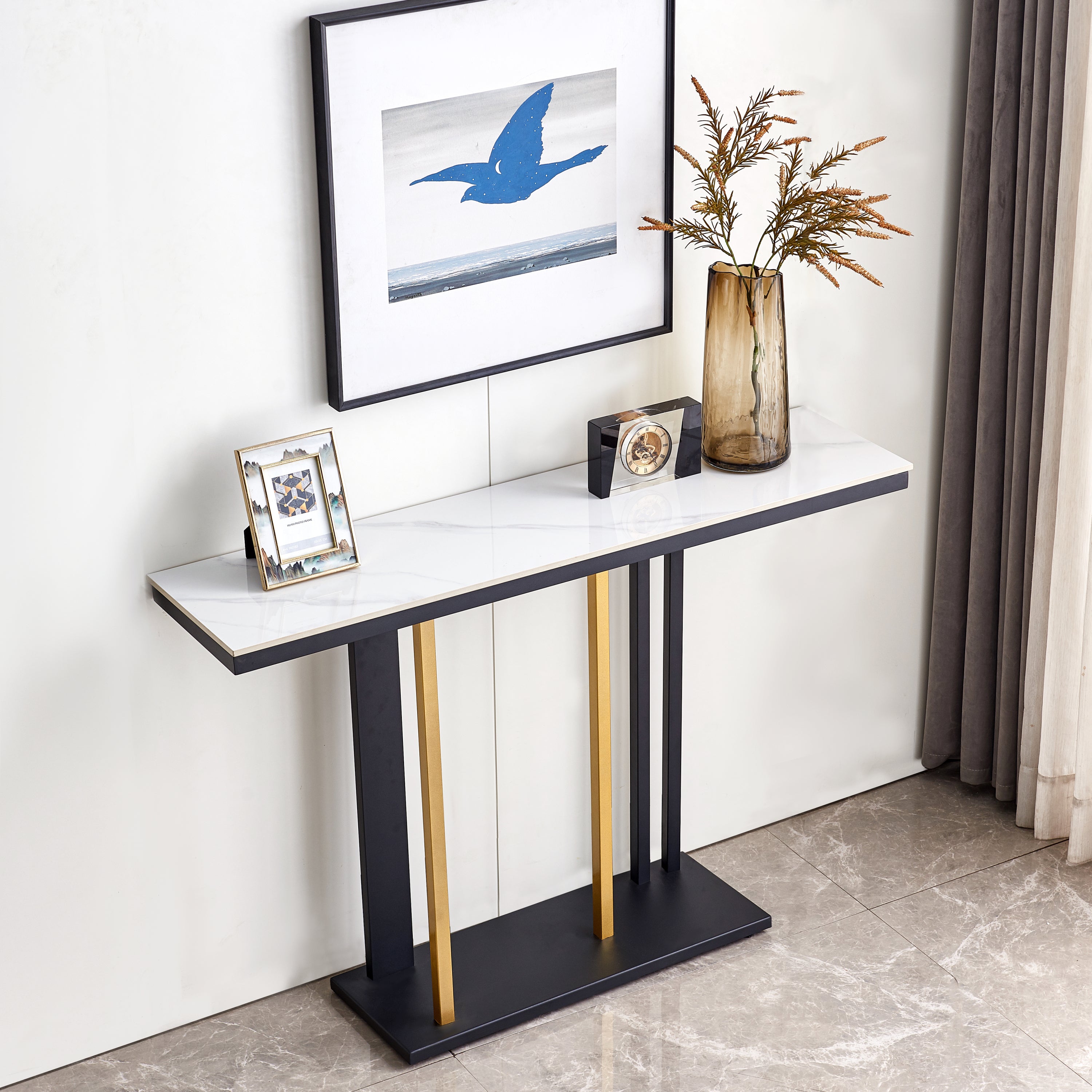Modern Console Table Metal Frame with Adjustable Foot Pads - Black