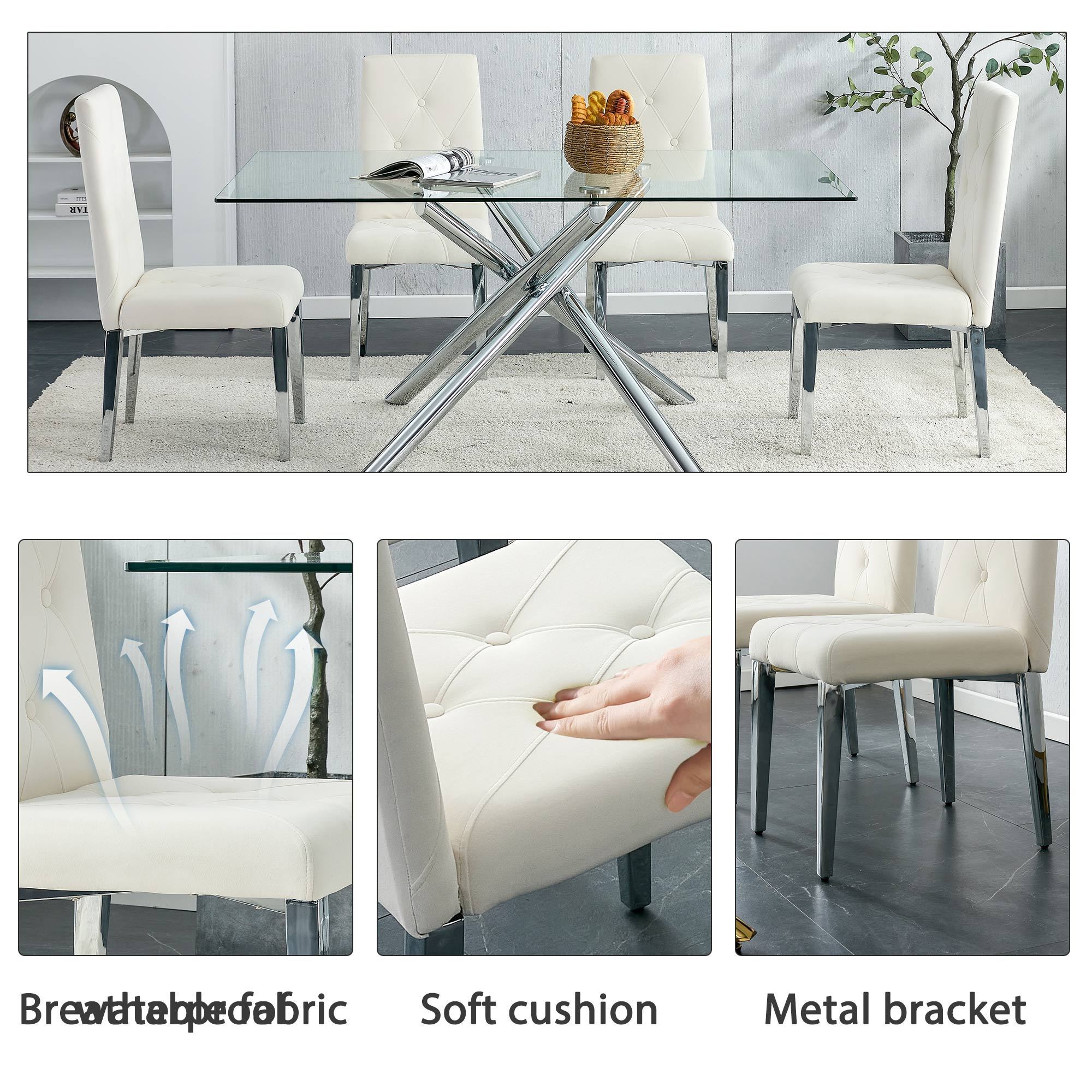 Modern Style Kitchen Upholstered High backrest Dining Chairs (Set of 2) - Beige