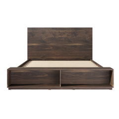 King Size Wood Platform Bed with Storage Bench - Walnut