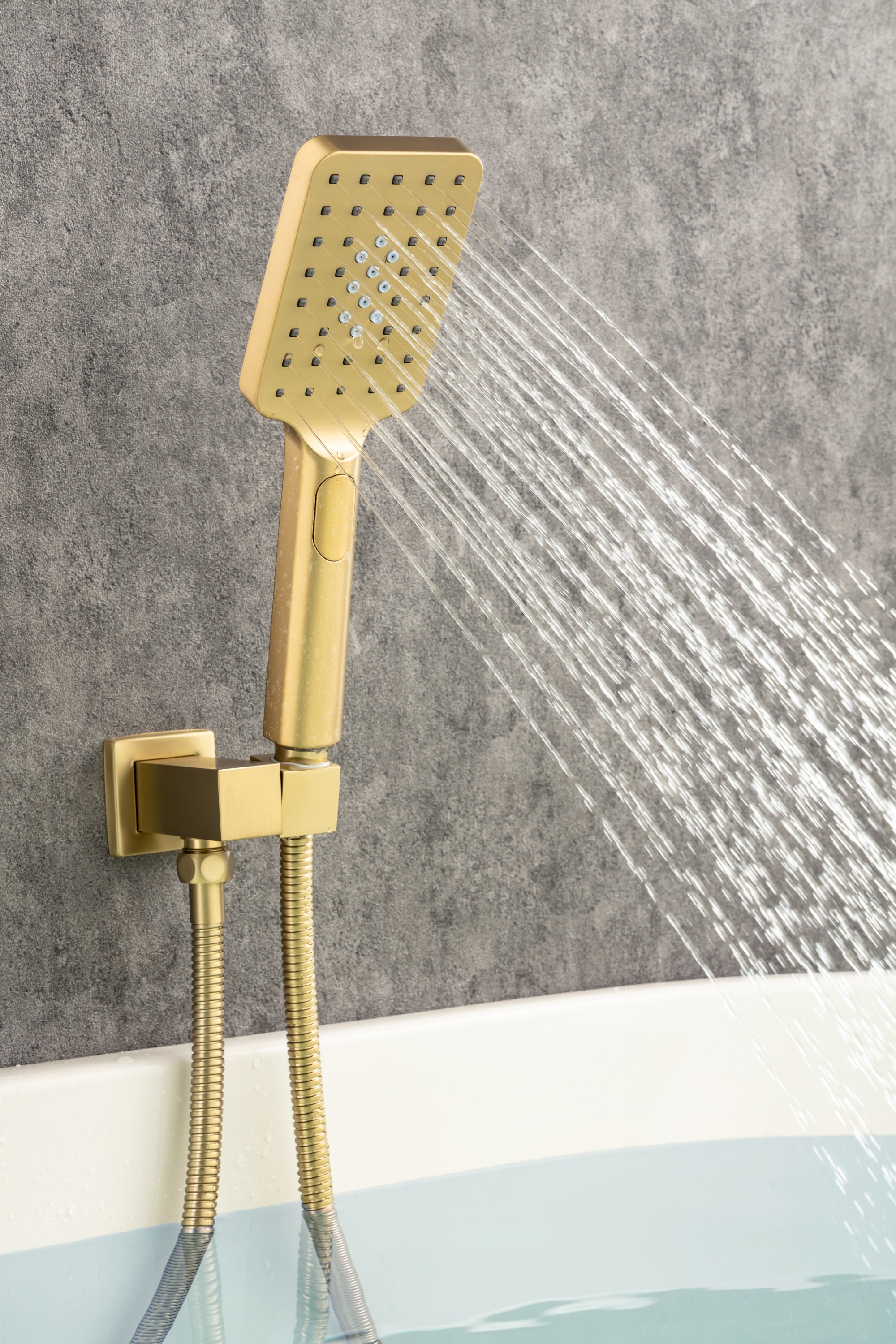 Waterfall Tub Faucet Wall Mount Roman Tub Filler Chrome Single Handle Brass Bathroom Bathtub Faucet with Hand Shower - Gold