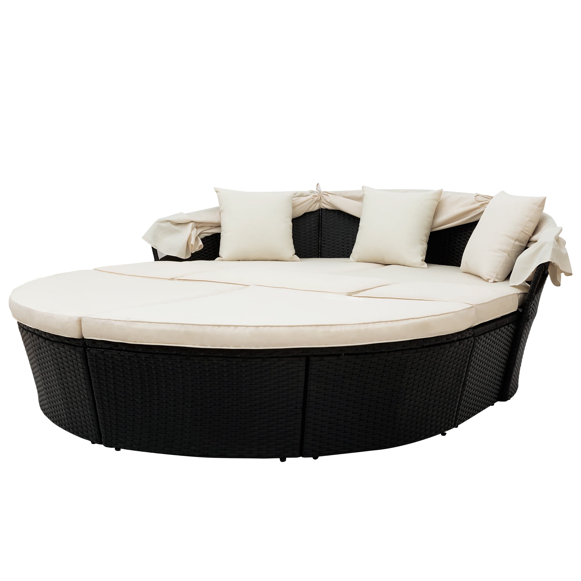 Outdoor Rattan Daybed Sunbed with Retractable Canopy Wicker - Beige