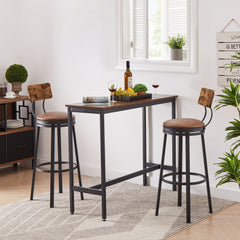 High Bar Stool With Backrest PU Soft Seat Cushion and Footrest (Set of 2) - Rustic Brown