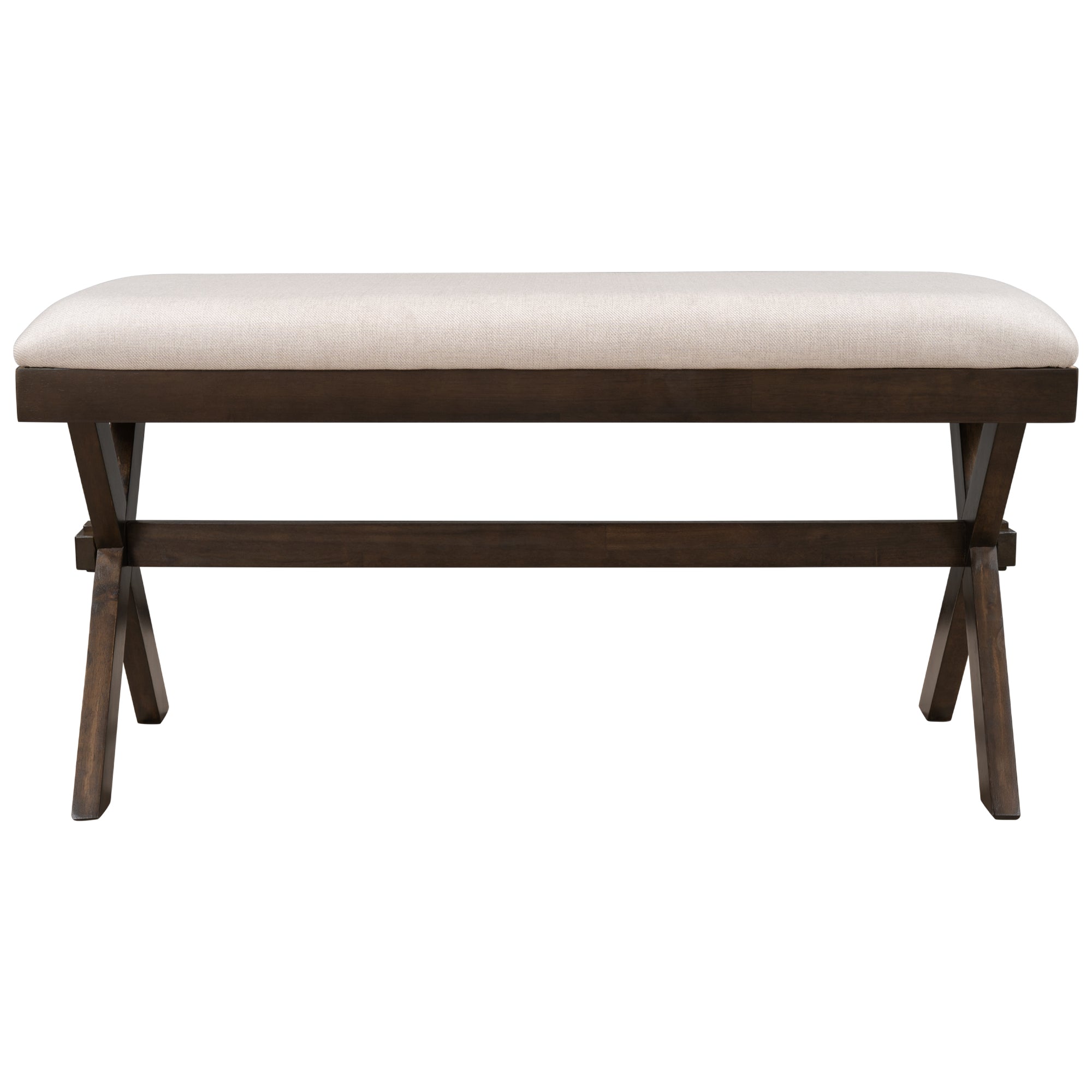 Farmhouse Rustic Wood Upholstered Bench - Brown+ Beige