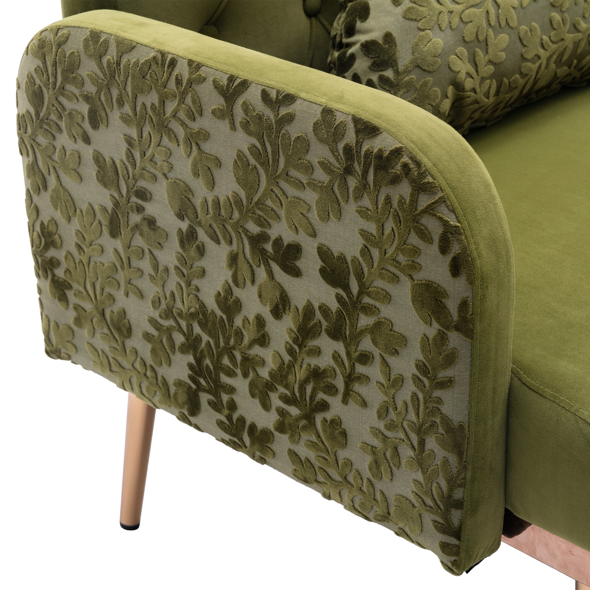 European Velvet Loveseat Sofa with Metal Feet - Green Olive