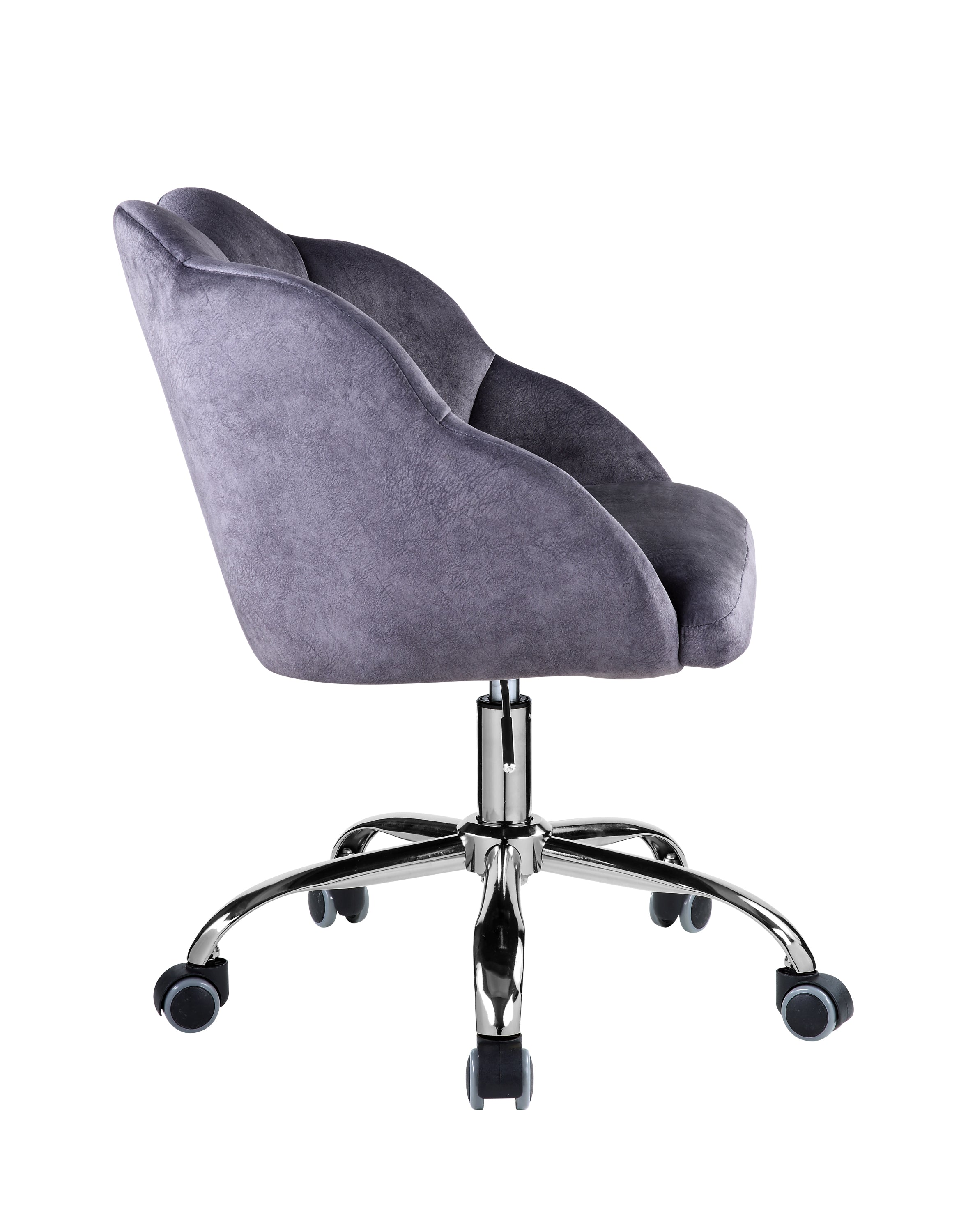 Modern Flower Office Chair - Dark Grey Velvet & Chrome Finish