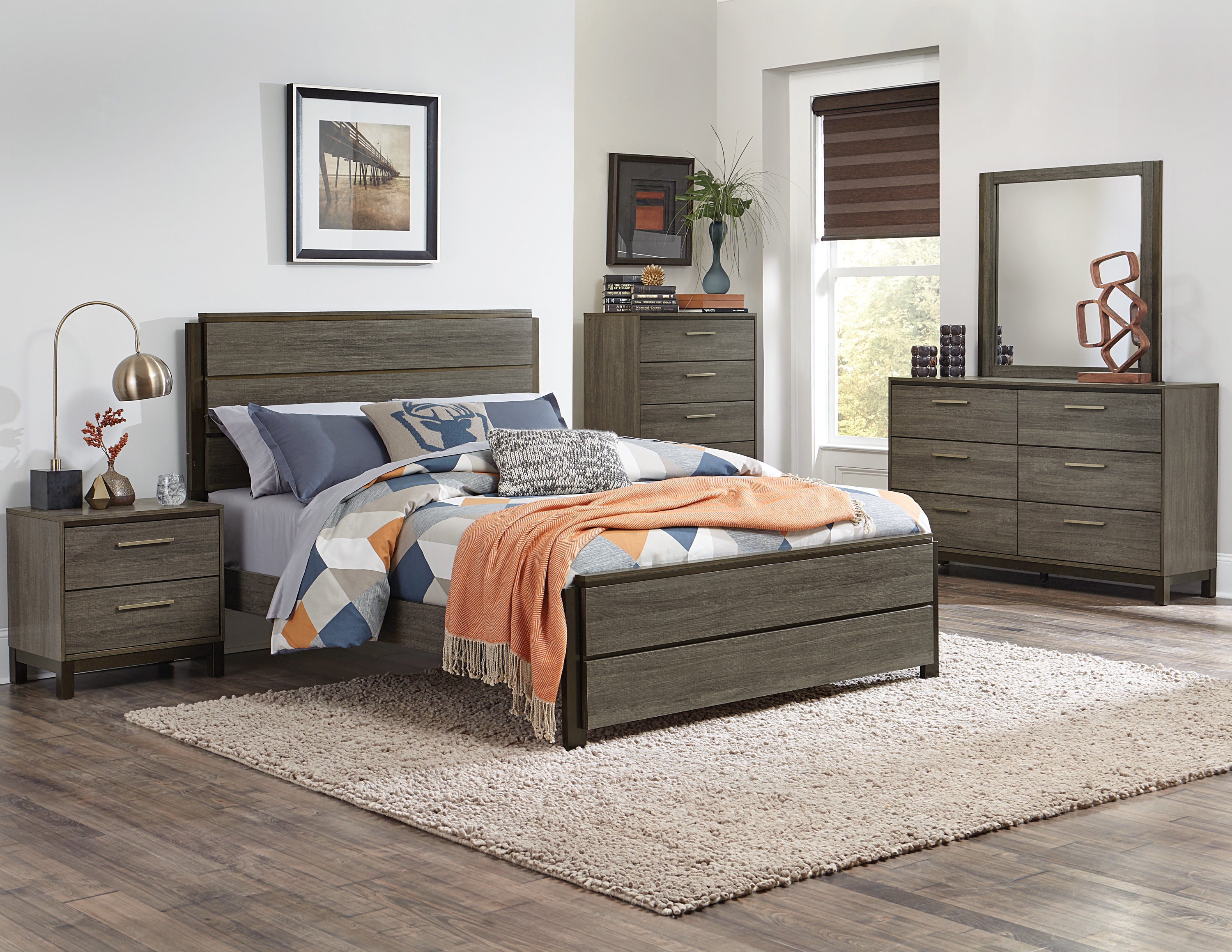 Contemporary Styling 1pc Dresser of 6x Drawers with Antique Bar Pulls Two-Tone Finish Wooden