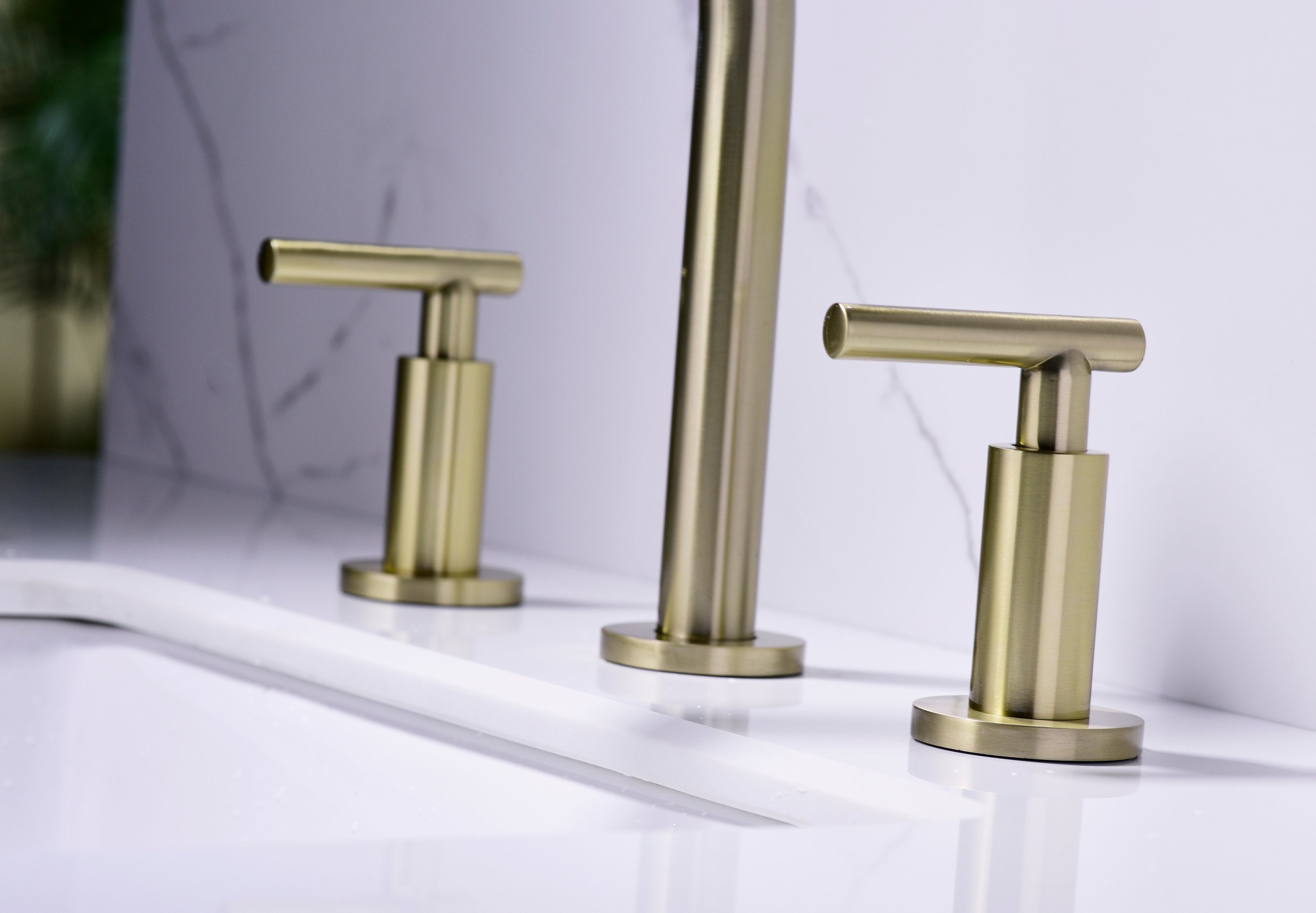 Two Handle High Arc Widespread Bathroom Sink Faucet 3 Hole - Gold