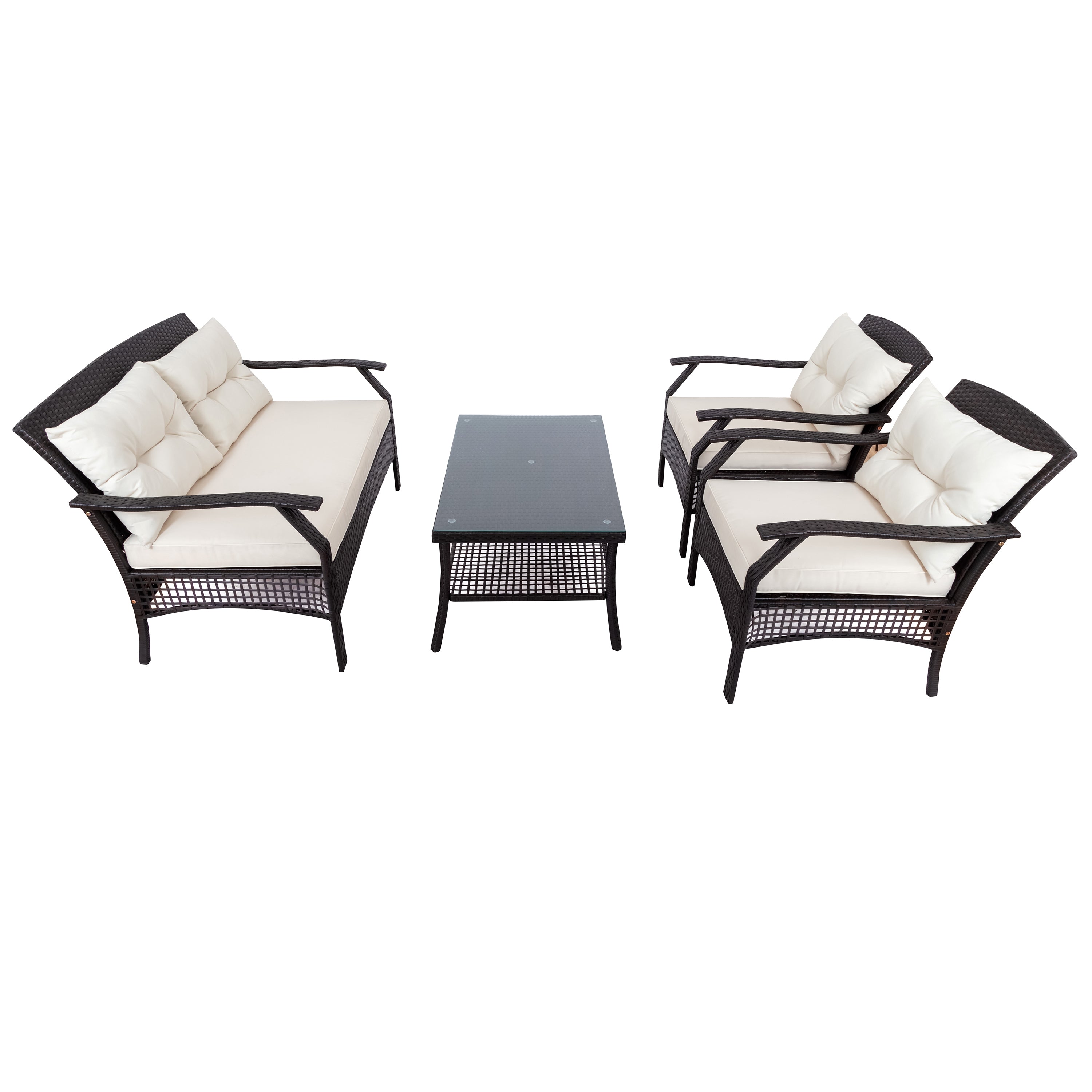 MAICOSY 4pc Outdoor Rattan Sofa Patio Furniture Wicker Chair Table Cushions