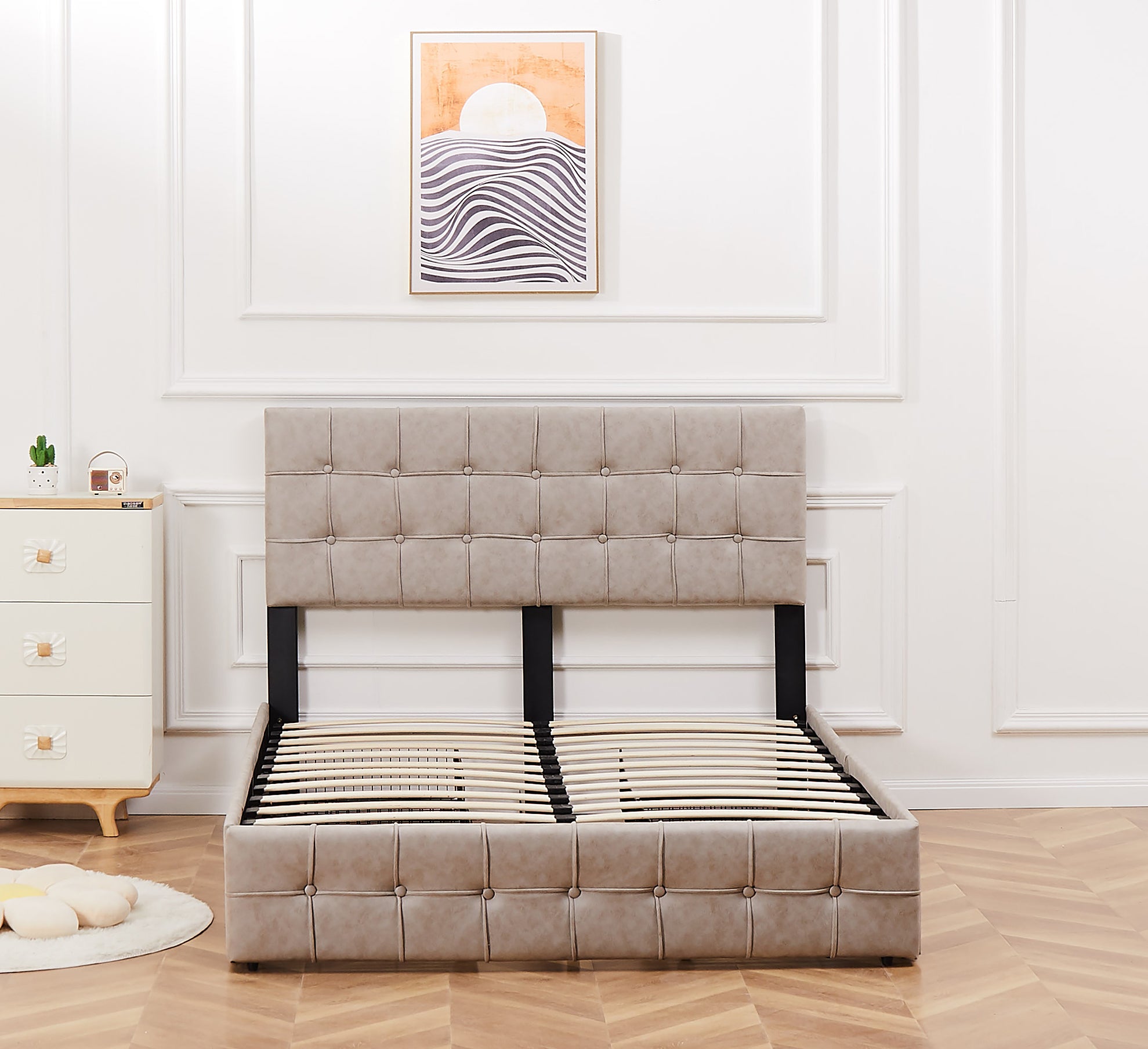 Queen Size Adjustable Headboard Height Storage Bed with 4 Drawers - Brow