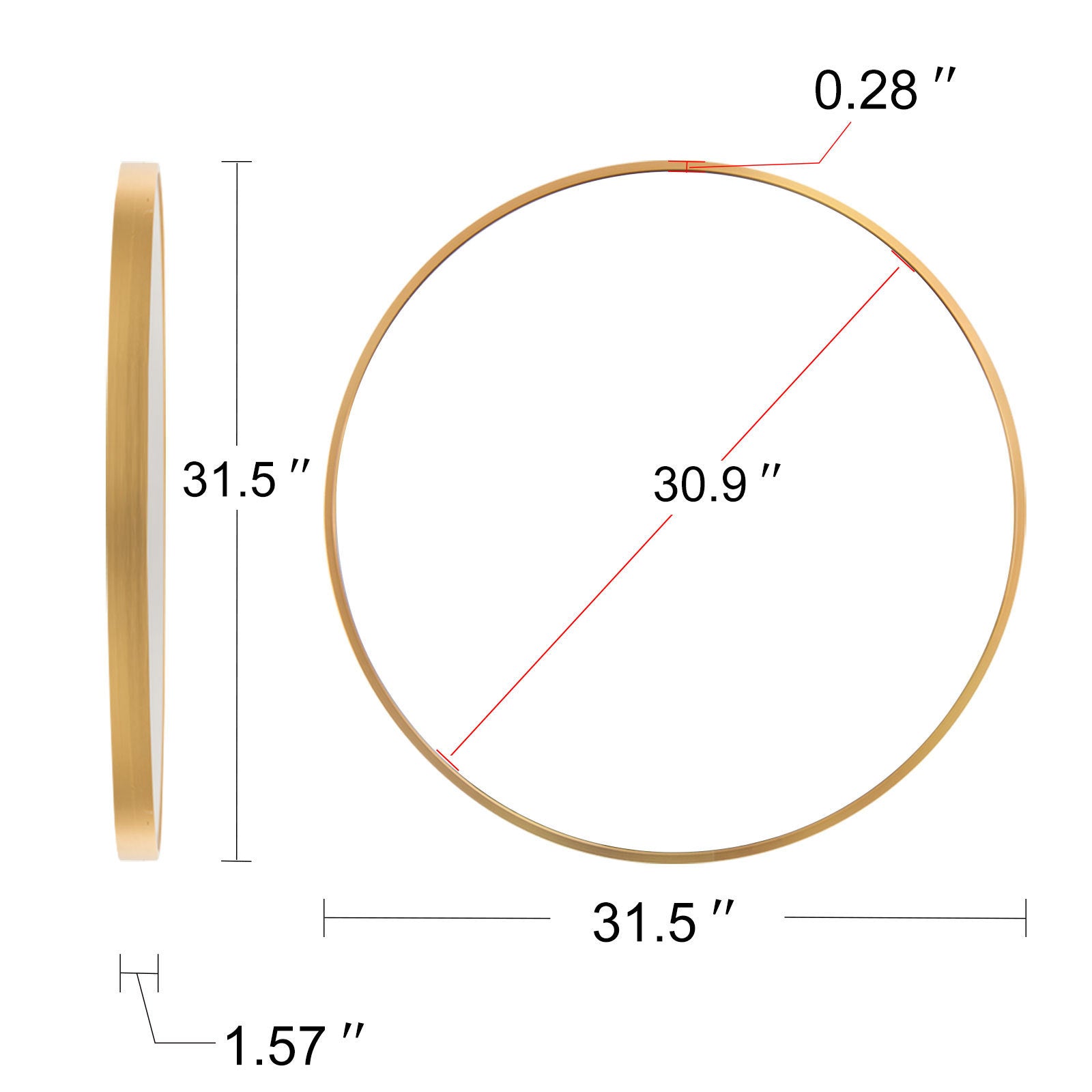 MAICOSY 31.5" Large Gold Round Wall Mounted Mirror Vanity Bedroom Bathroom Decor