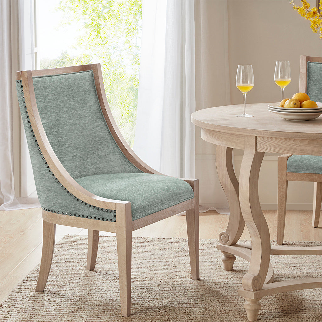 Green Wood Upholstered Dining Chair with Nailhead Trim