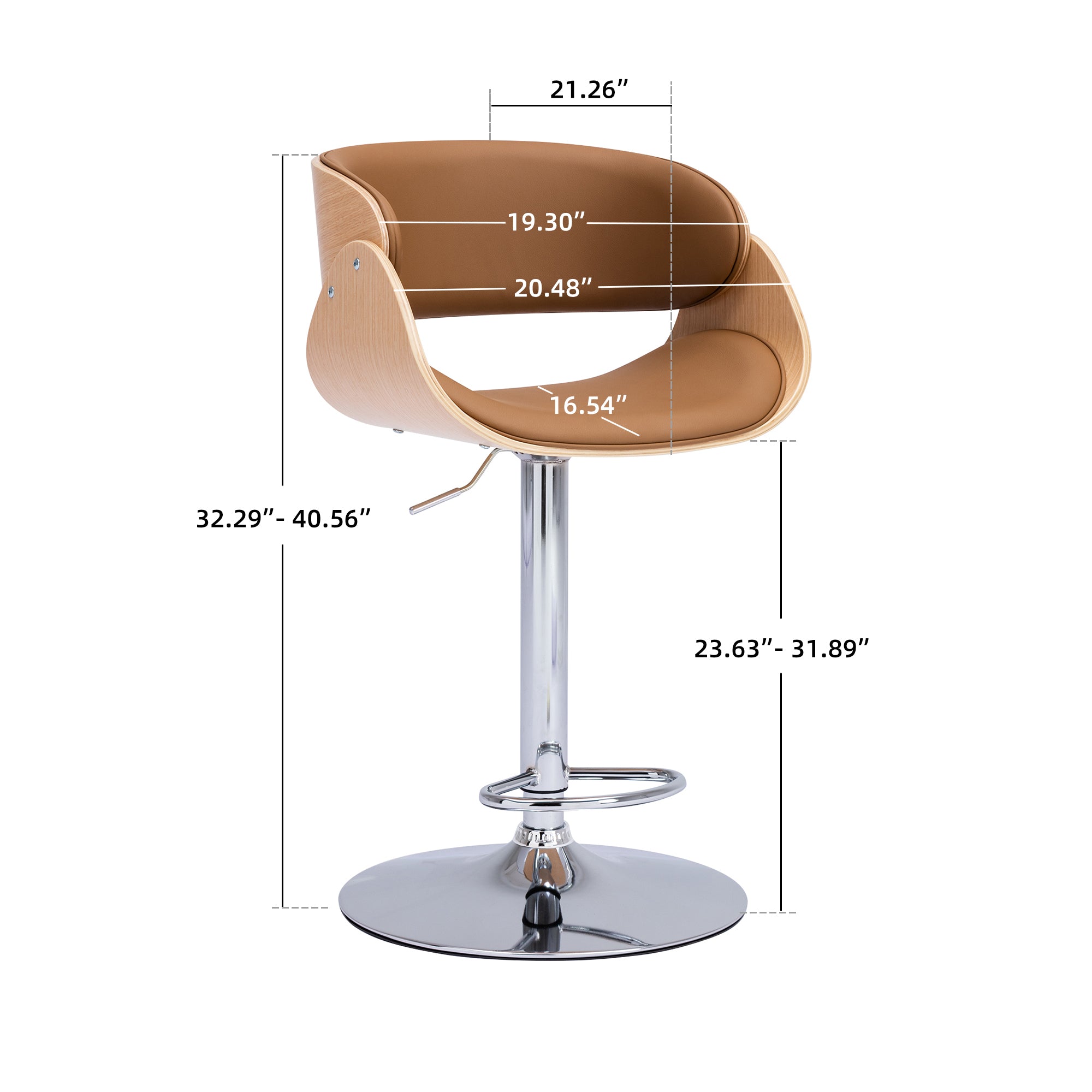 Adjustable/Swivel Bar Stool PU Leather Ecru Bent Wood Bar Chair - Walnut