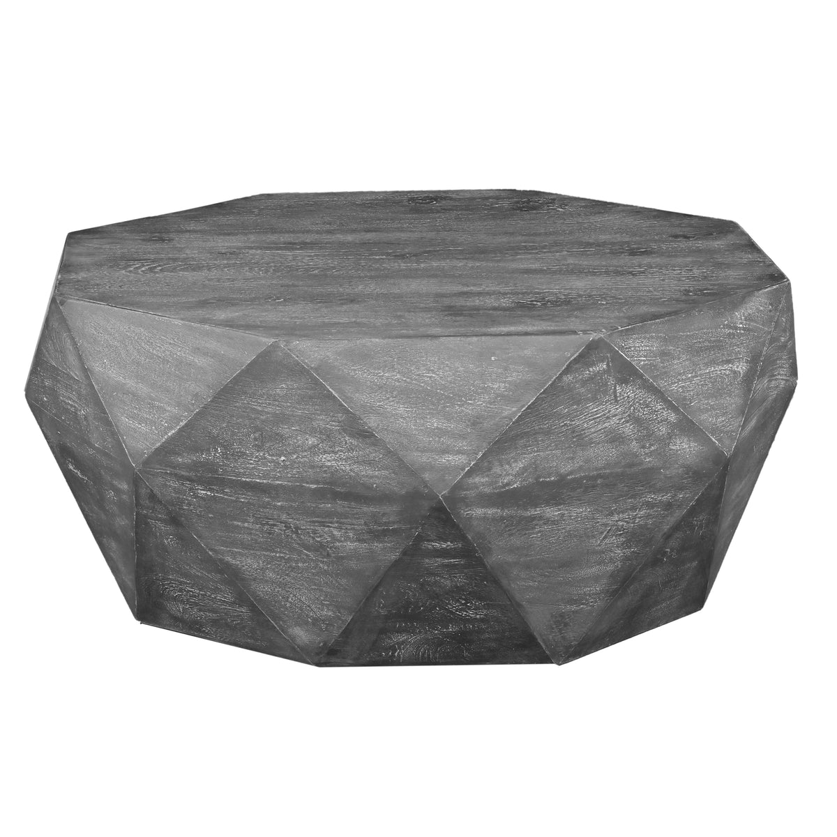 34 Inch Handcrafted Mango Wood Coffee Table Drum Shape - Rustic Gray