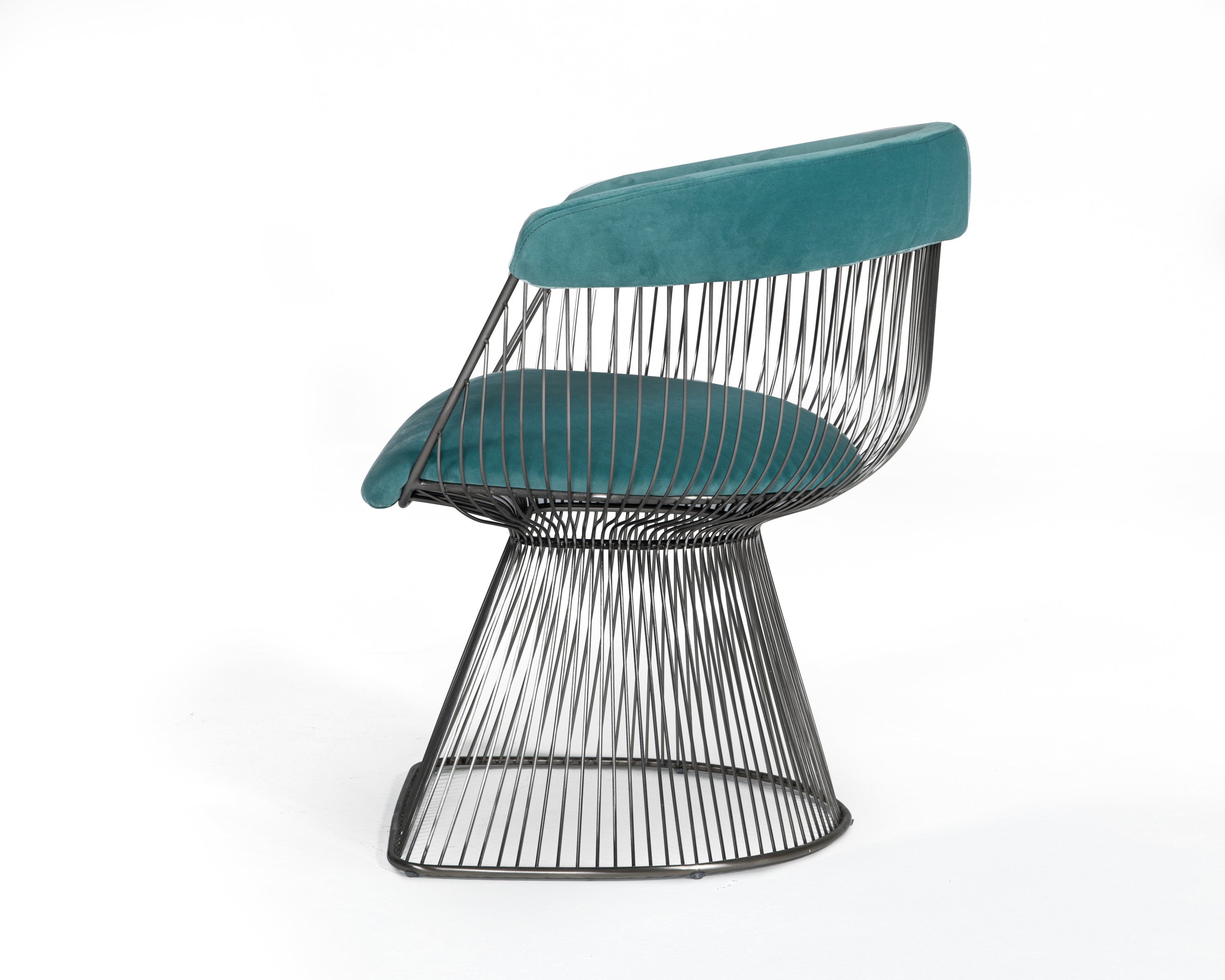 Modern Teal Velvet and Brushed Silver Dining Chair