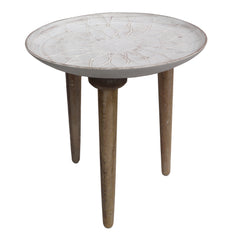 Mango Wood Bowl Top Side End Coffee Table with Angled Tripod Base (Set of 3) - White and Brown