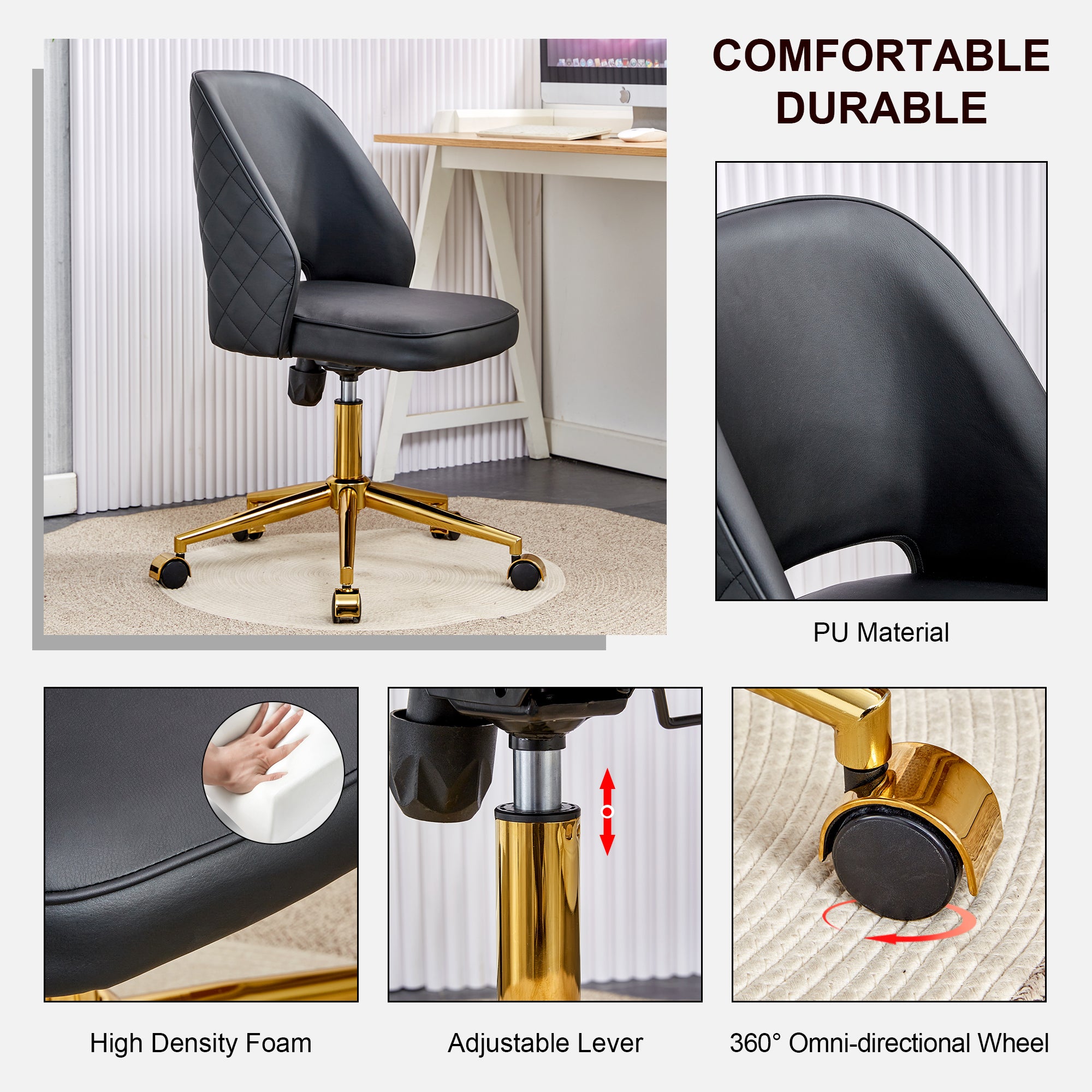 Modern Office Chair Adjustable 360 ° Swivel Chair - Black