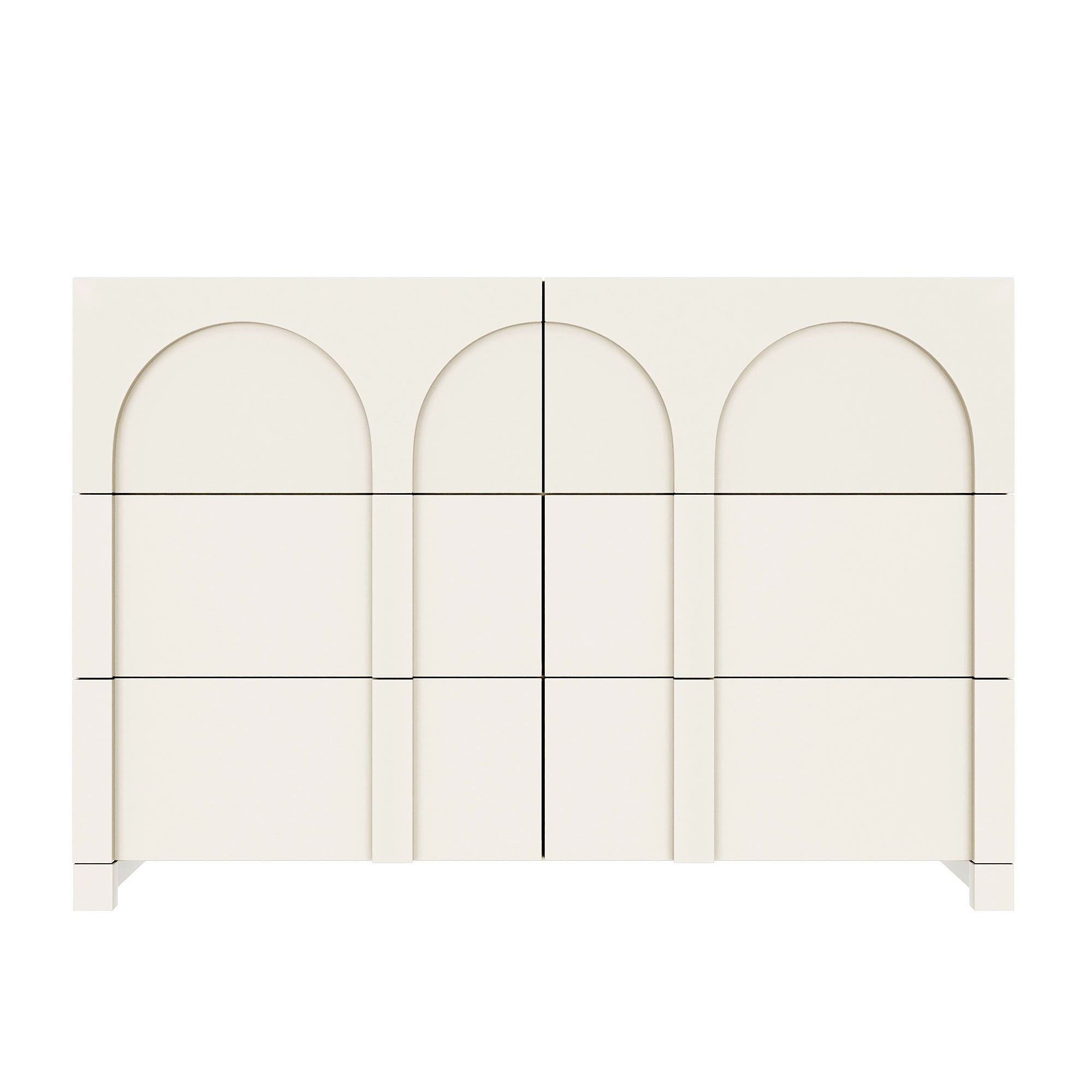 Modern Style Six-Drawer Dresser Sideboard Cabinet Ample Storage Spaces - Half Gloss White