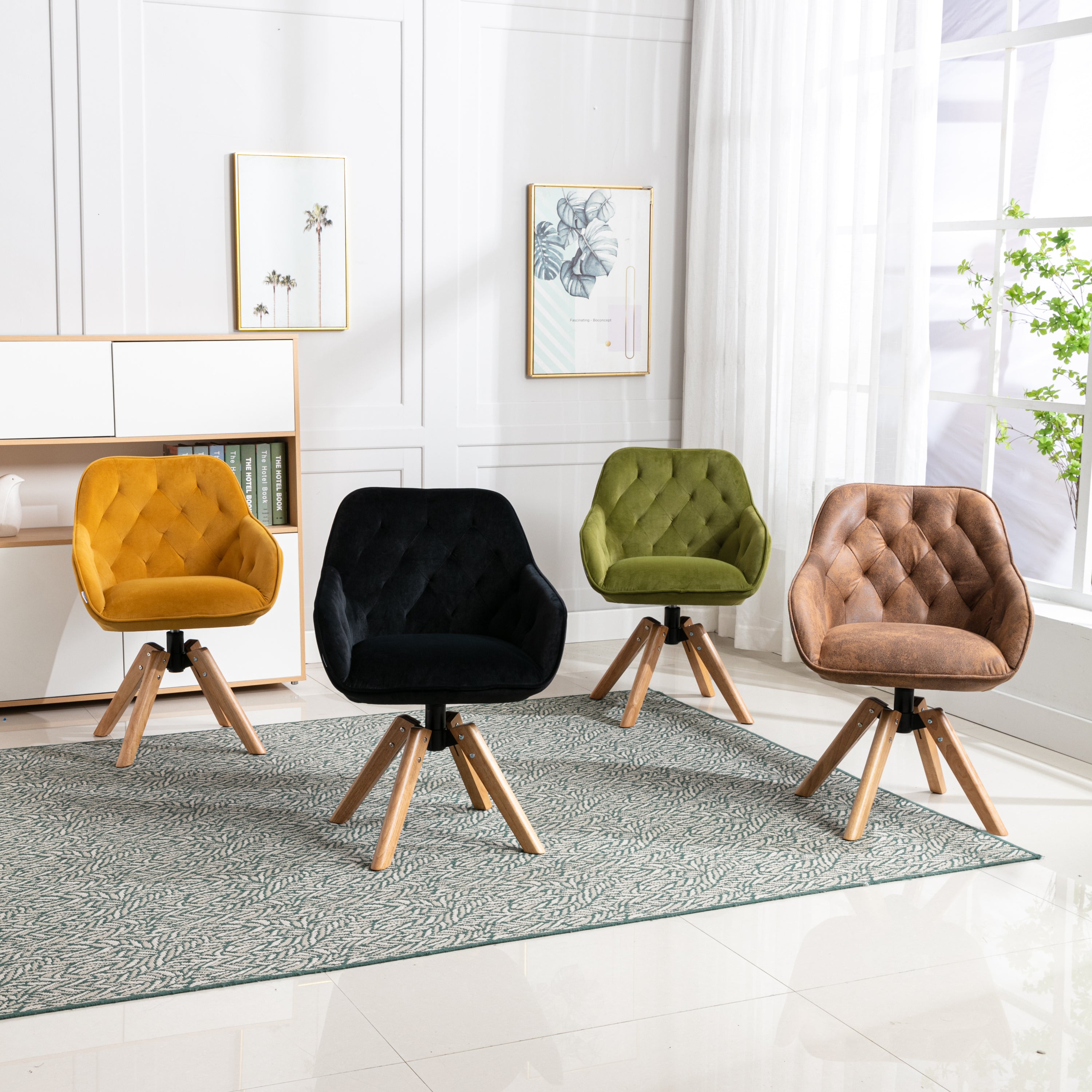 Solid Wood Tufted Upholstered Armless Chair - Coffee Brown