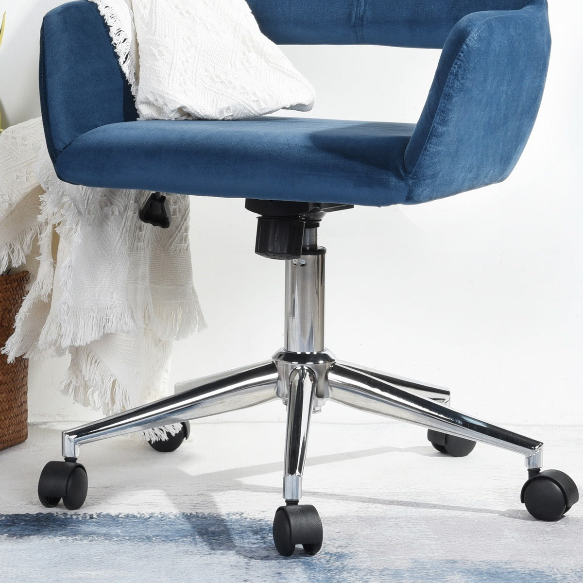 Modern Velvet Upholstered Adjustable Swivel Office Chair - Blue