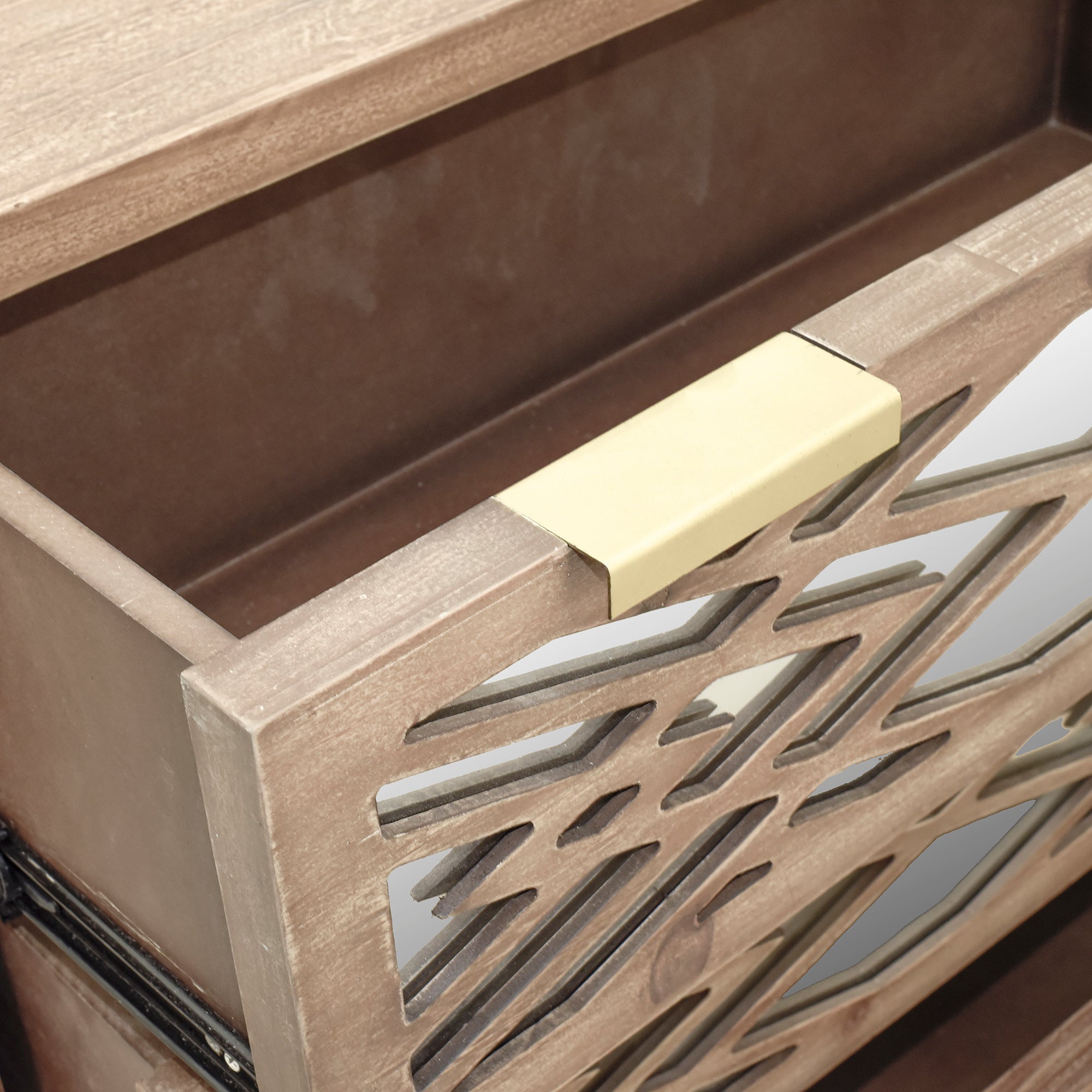 Wooden Storage Cabinet with 3 Drawers, Vintage Mirrored Cabinet - Natural