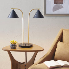 Bower 2-Light Metal Table Lamp with Chimney Shades - Black