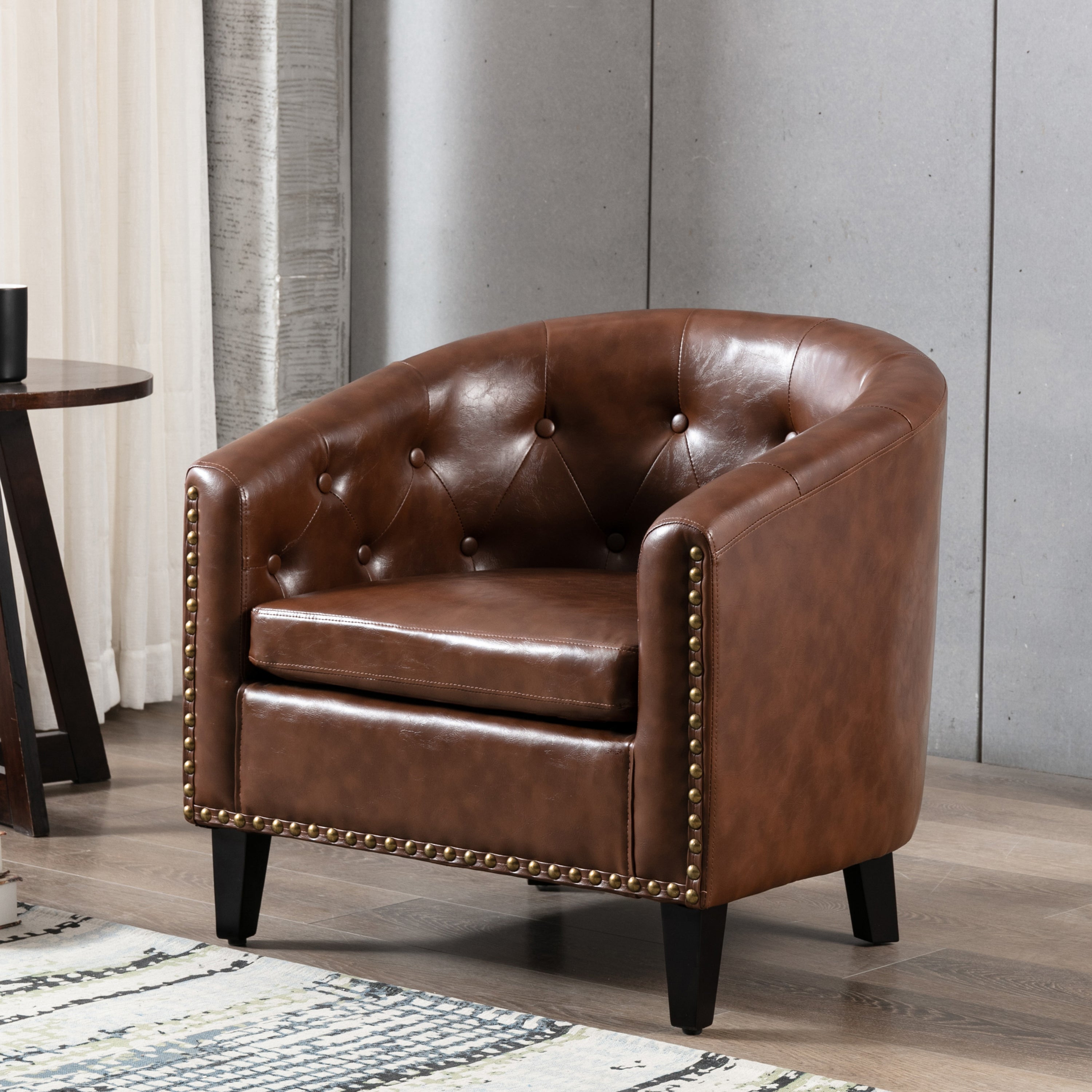 Elegant Club Chair Tufted Barrel Chair - Dark Brown