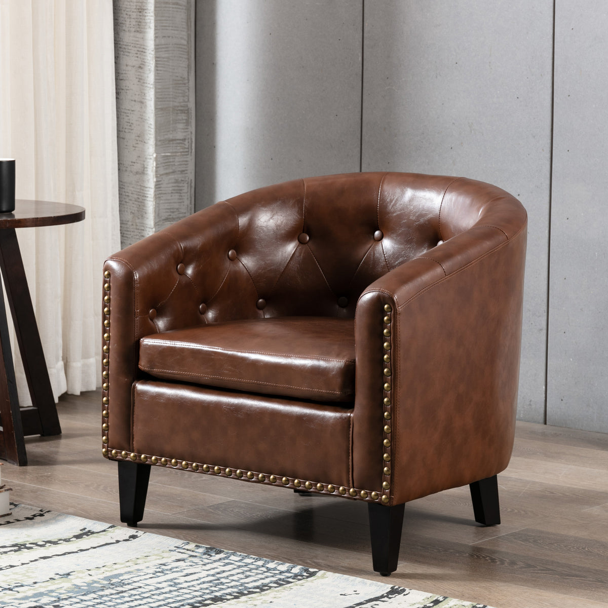 Elegant Club Chair Tufted Barrel Chair - Dark Brown