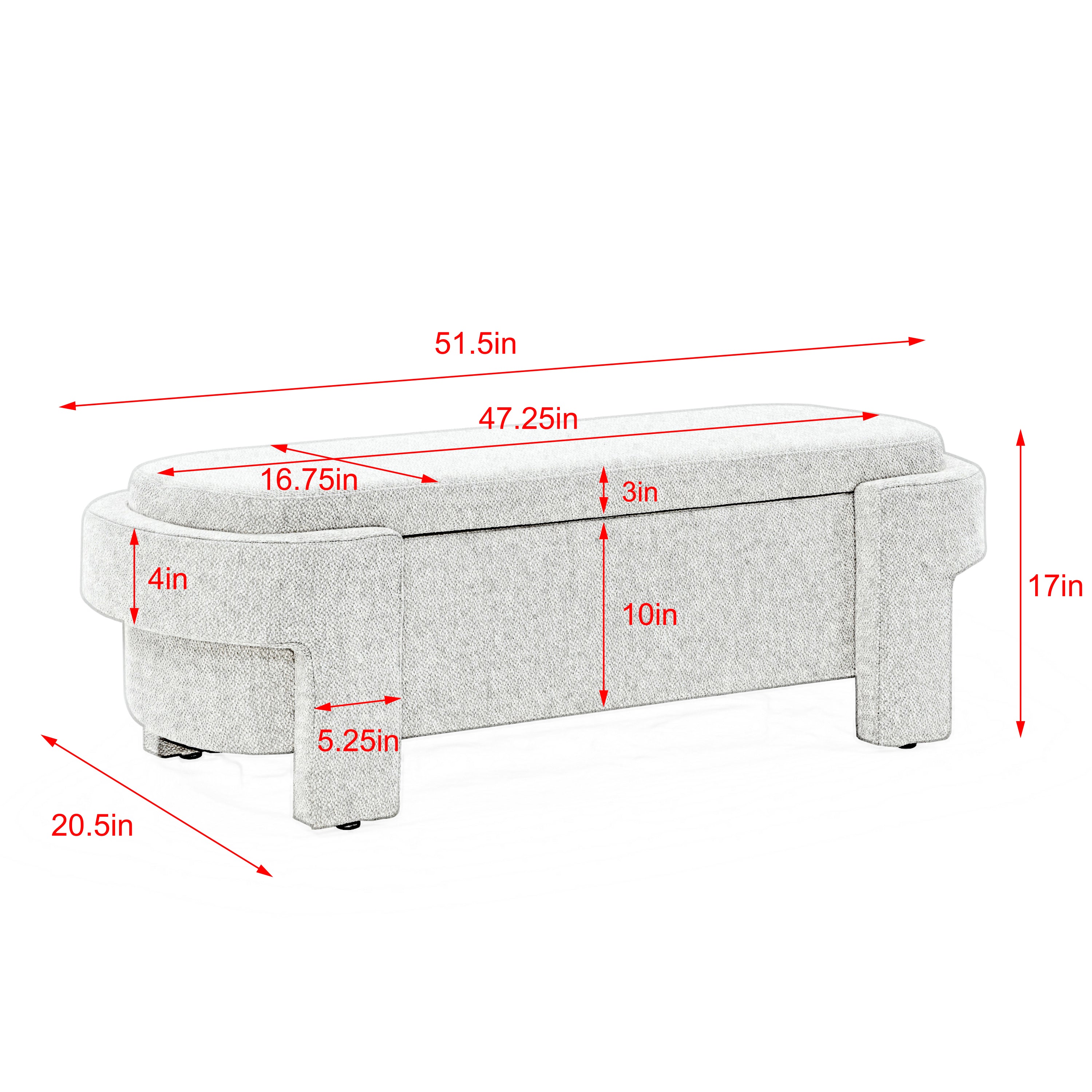 Linen Fabric Upholstered Bench with Large Storage Space - Beige