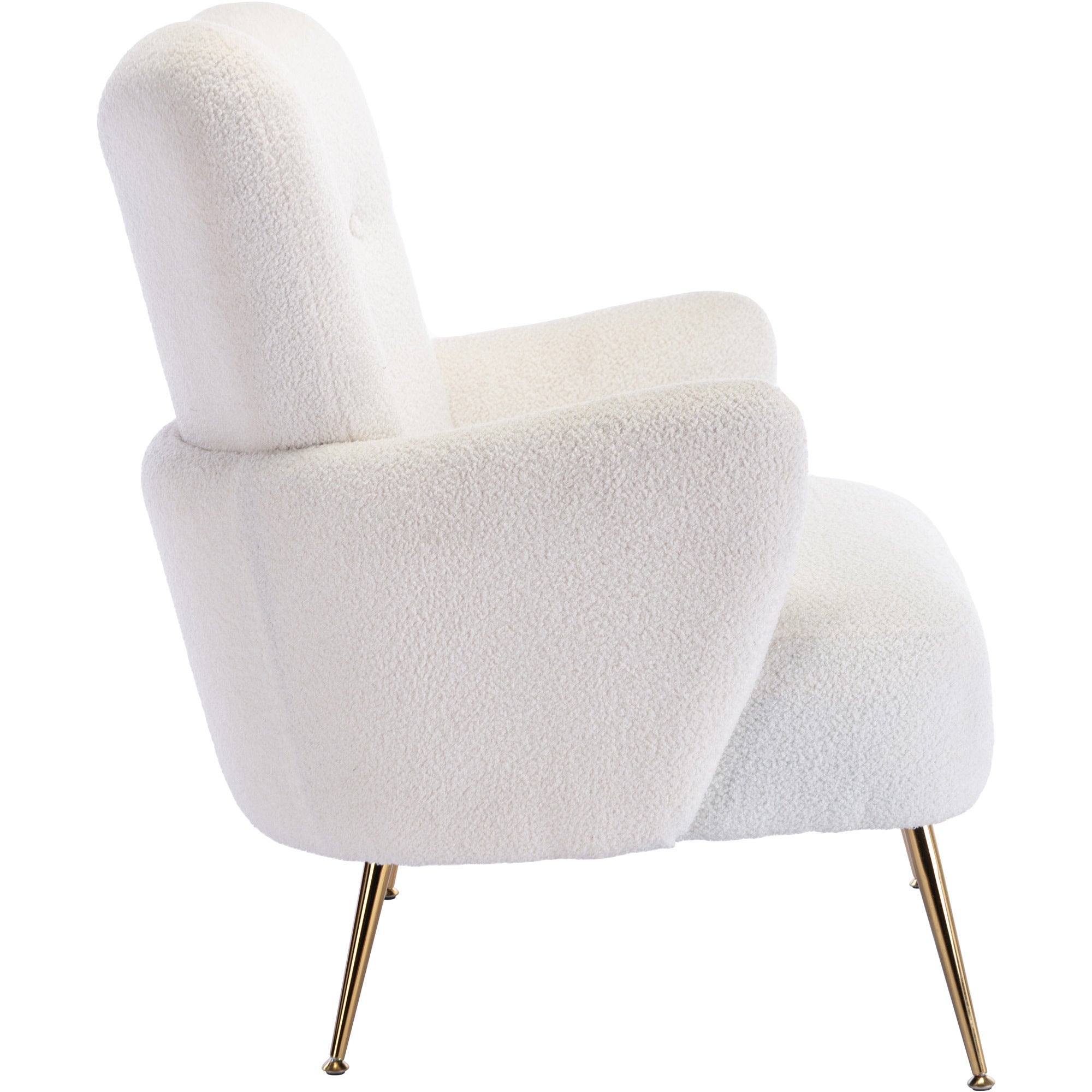 Modern Teddy Short Plush Particle Armchair, Accent Chair with Golden Metal Legs and High Back - White