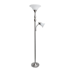 71" Floor Lamp with White Marble Glass Shade - Silver