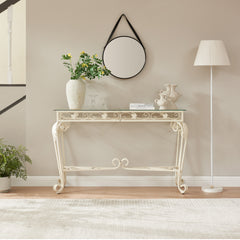 Modern Style Fancy Glass and Metal Table for Entrance, Console Tables for Entryway - White
