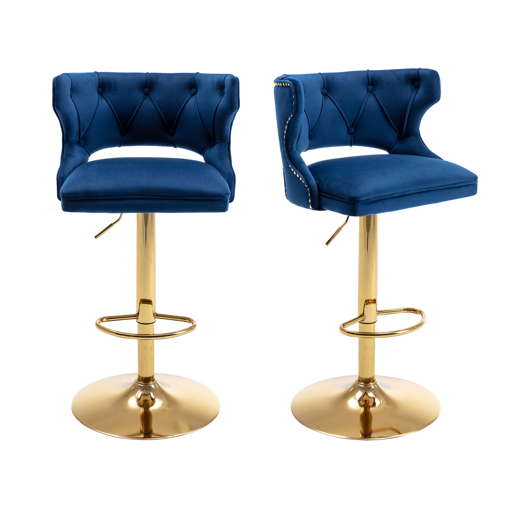 Bar Stools With Back and Footrest Counter Height Dining Chairs (Set of 2) - Velvet Blue