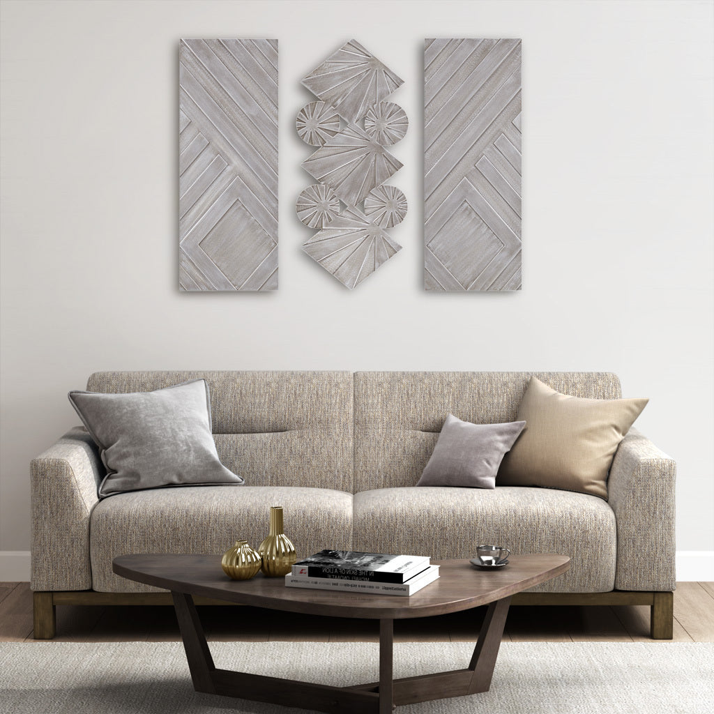 Ash Carved Wood 3 Piece Set Wall Decor - Grey