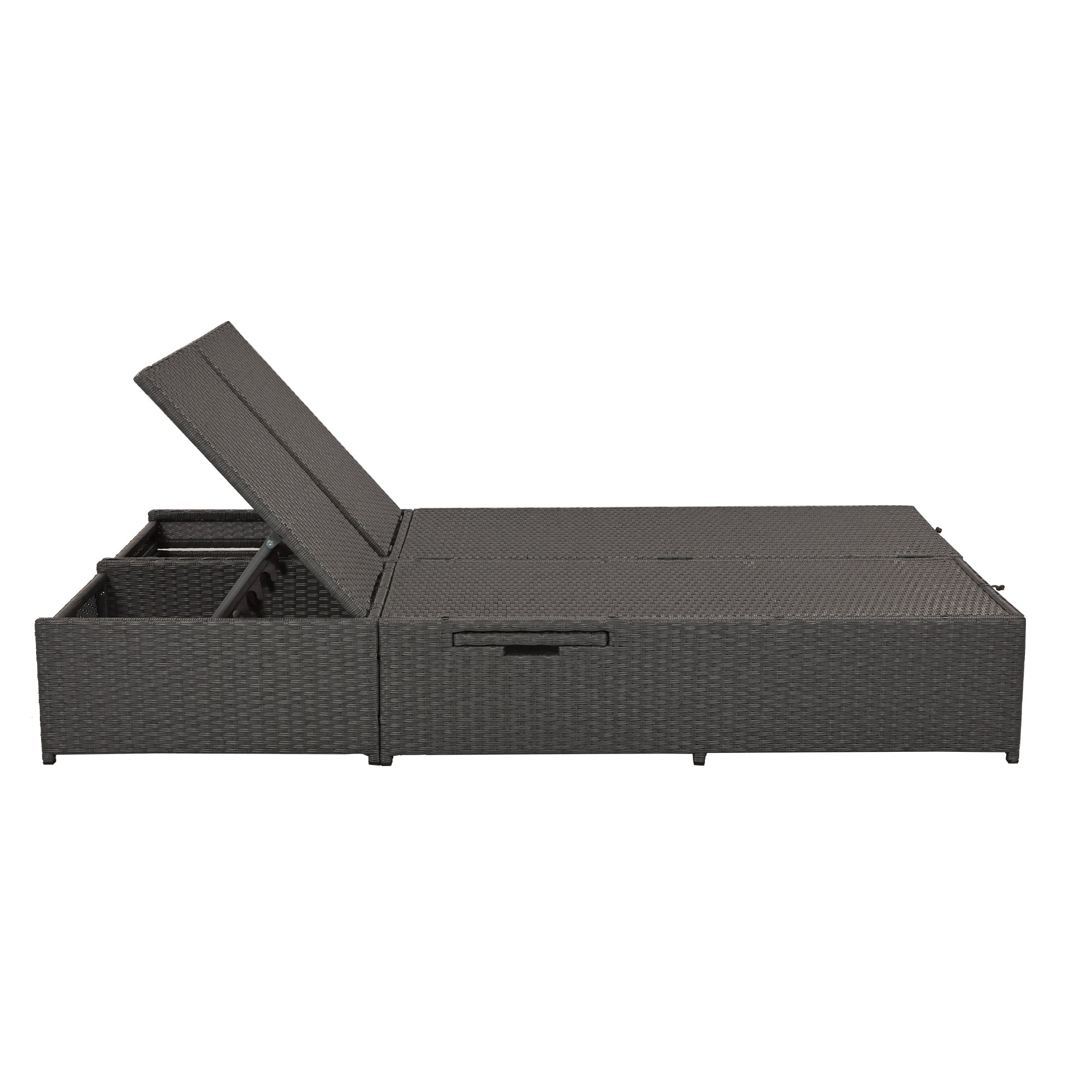Outdoor Double Sun bed, Wicker Rattan Patio Reclining Chairs with Adjustable Backrest and Seat, Conversational Set for 2 Person - Gray
