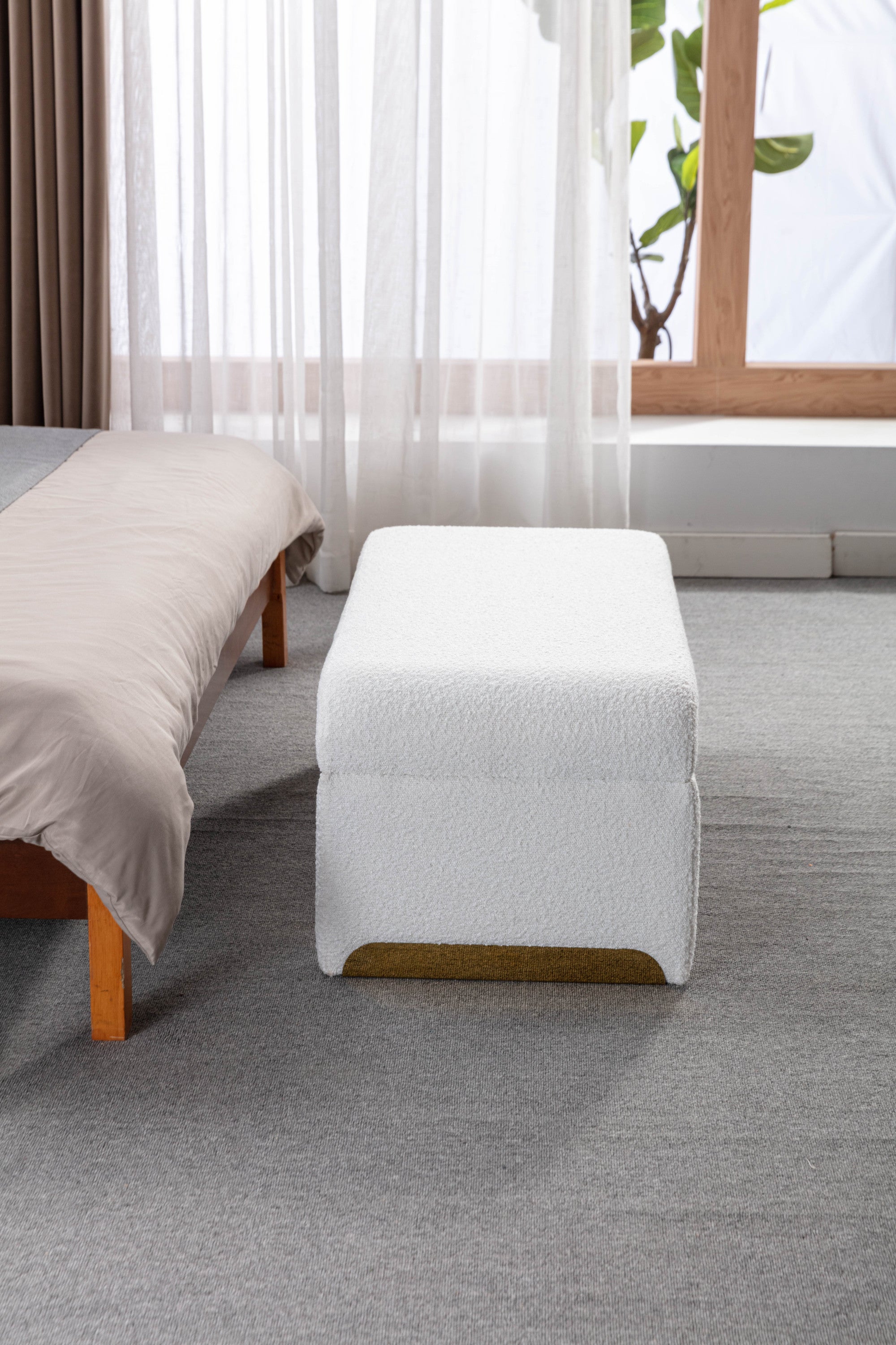 Fabric Footstool Bedroom Bench With Gold Metal Legs