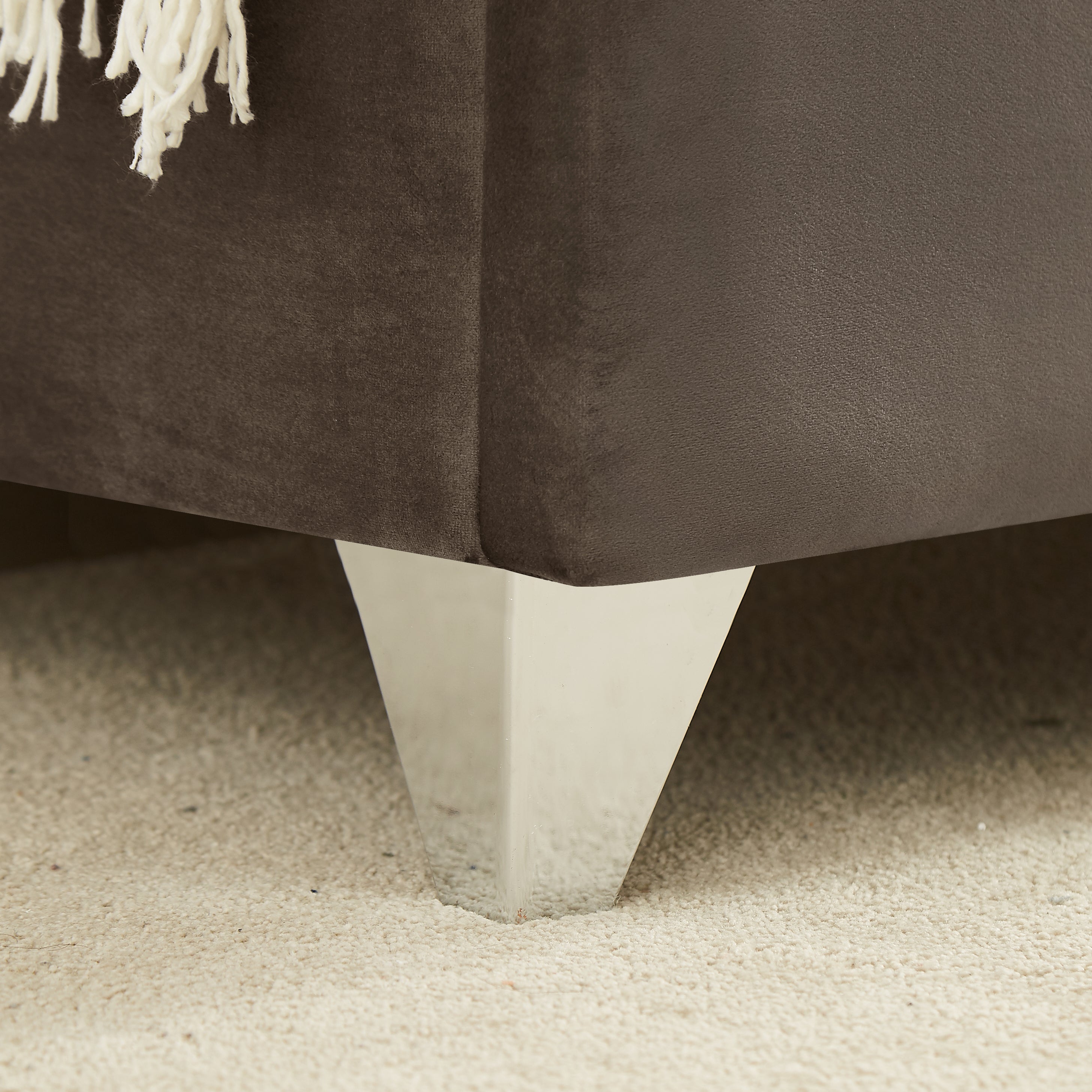 King Bed - Beautiful brass studs adorn the headboard, strong wooden slats + metal legs with Electroplate
