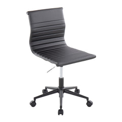 Industrial Armless Adjustable Task Chair with Swivel in Black Frame and Black Faux Leather