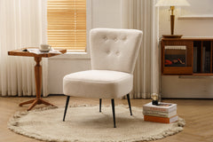 Tufted Back Teddy Farmhouse Slipper Chair Accent With Black Metal Legs - Ivory White