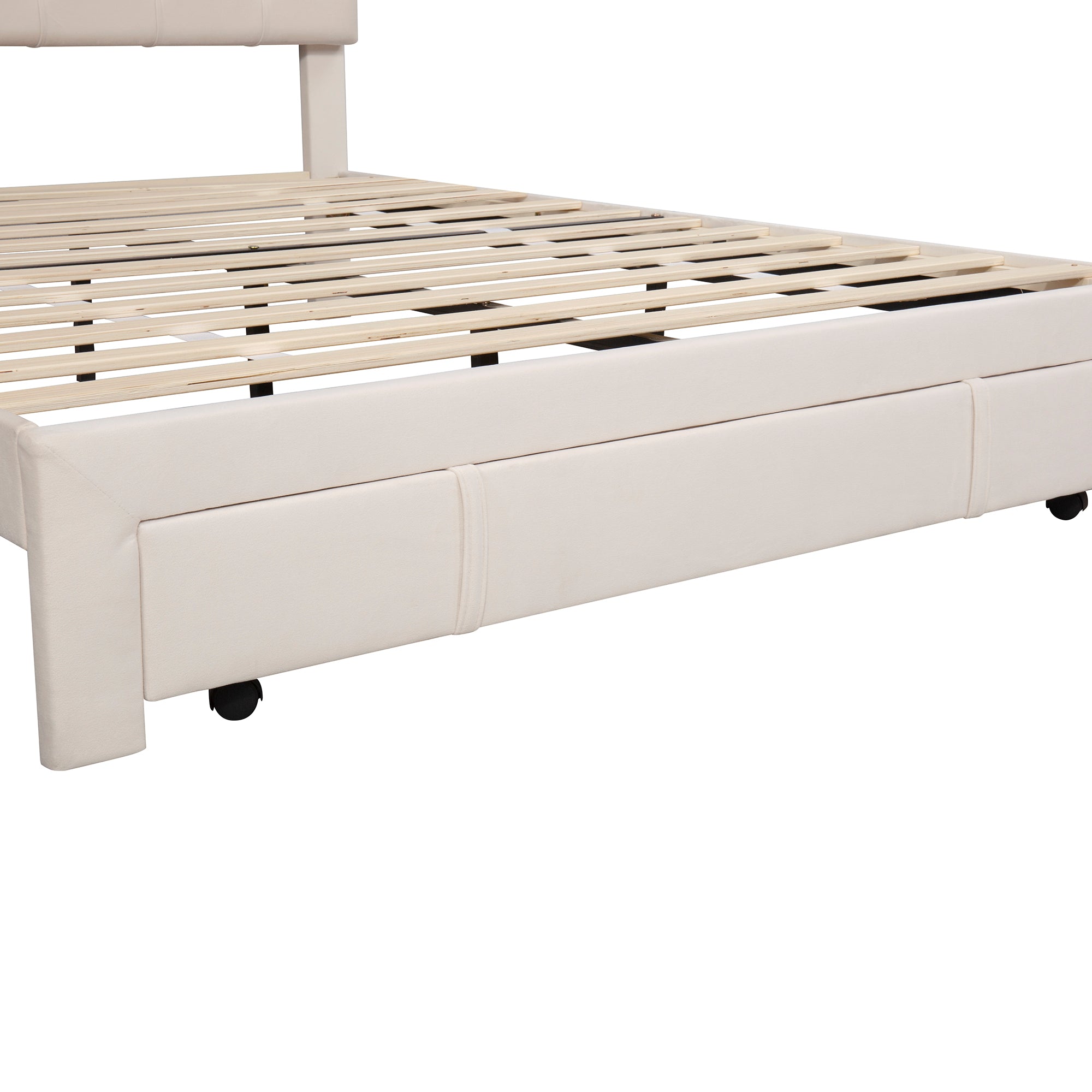 Queen Size Storage Bed Velvet Upholstered Platformwith a Big Drawer - Beige